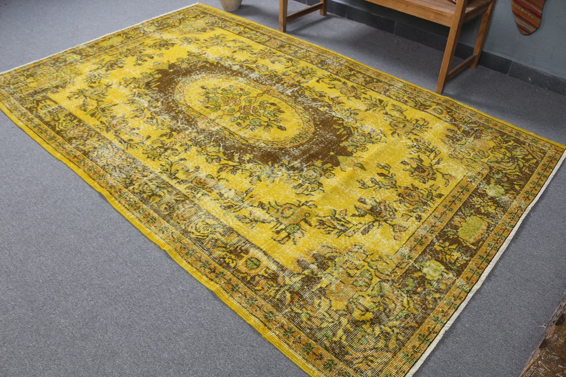 Türk Halısı, Eski Halı, Yatak Odası Halısı, Fas Halıları, 5.7x9.1 ft Büyük Halı, Vintage Halı, Ev Dekor Halıları, Sarı Anadolu Halısı, Oturma Odası Halısı