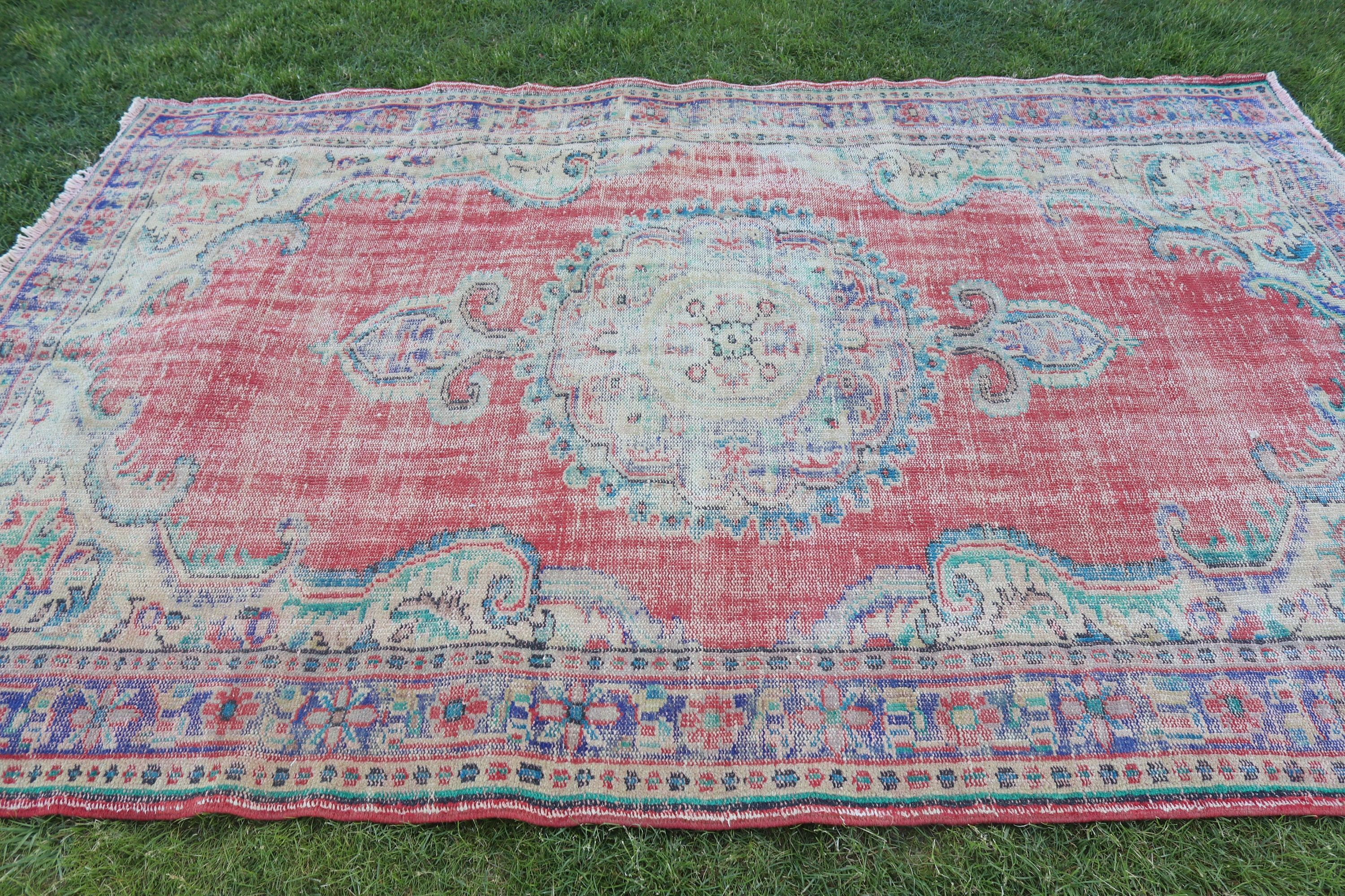 Bedroom Rug, Home Decor Rugs, Turkish Rug, Salon Rug, Organic Rugs, Red Home Decor Rugs, Vintage Rugs, 6x8.9 ft Large Rugs