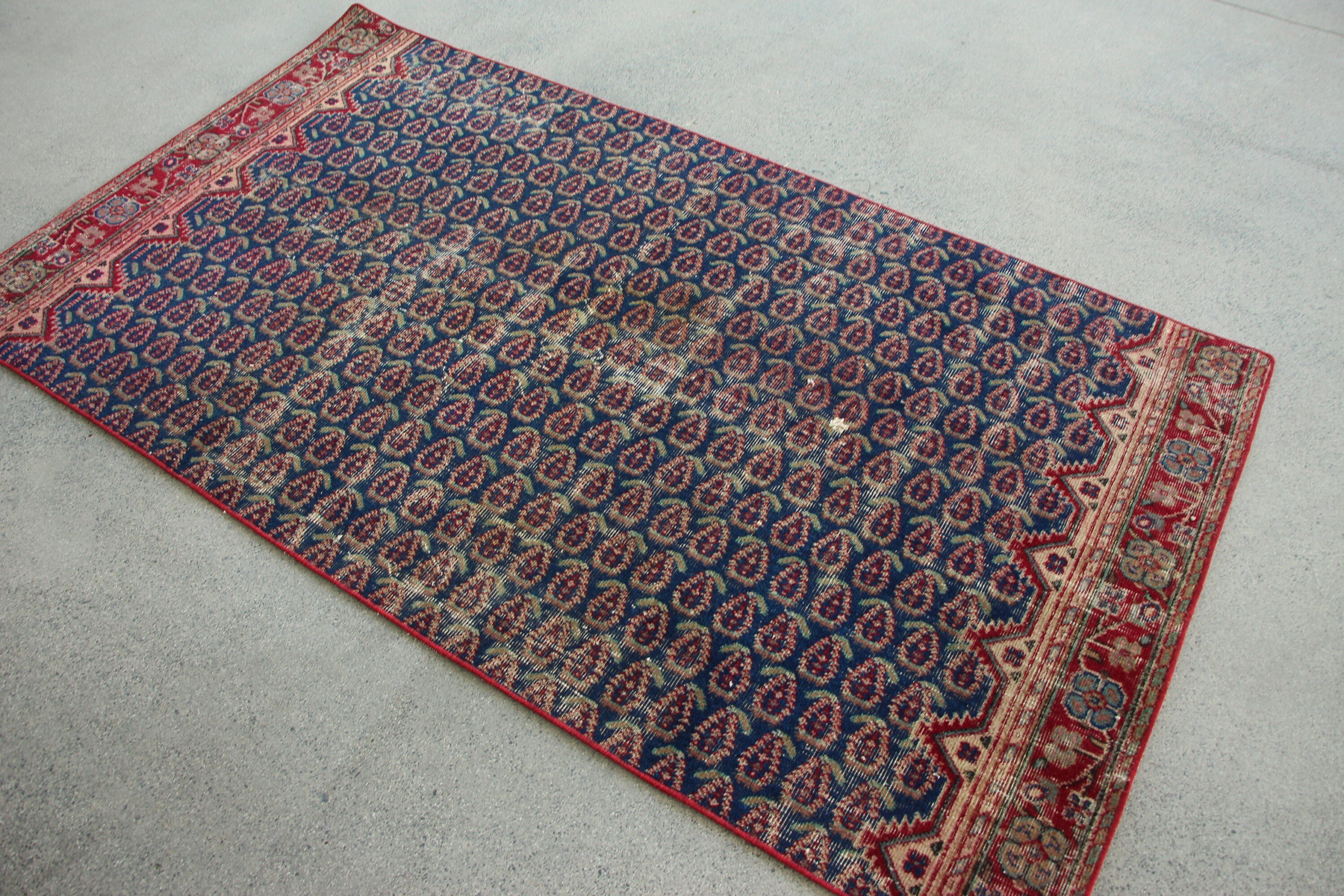 Blue Antique Rug, Turkish Rugs, Living Room Rug, Home Decor Rugs, Bedroom Rug, Floor Rug, 3.7x6.6 ft Area Rug, Bohemian Rug, Vintage Rug