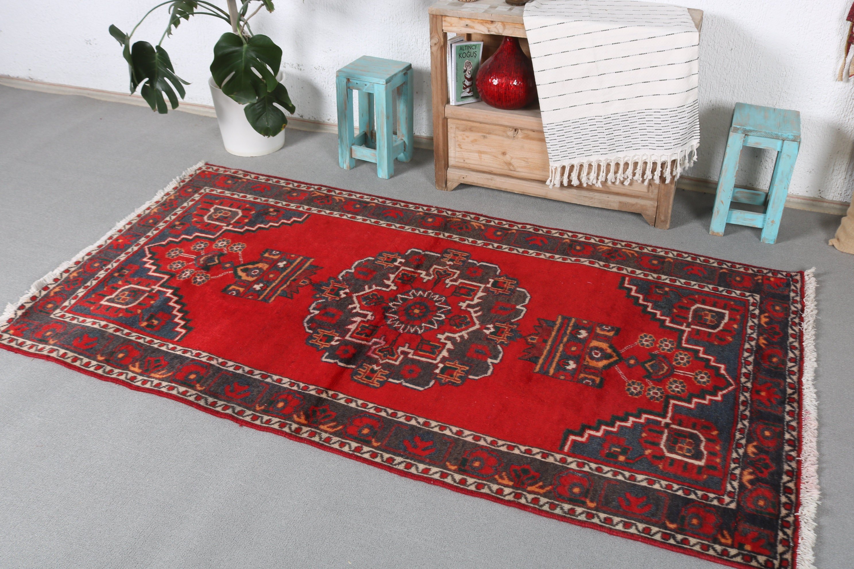 Moroccan Rug, Bedroom Rugs, Dining Room Rugs, Nursery Rug, Turkish Rugs, Rugs for Indoor, Red Cool Rug, 3.6x6.8 ft Area Rug, Vintage Rug