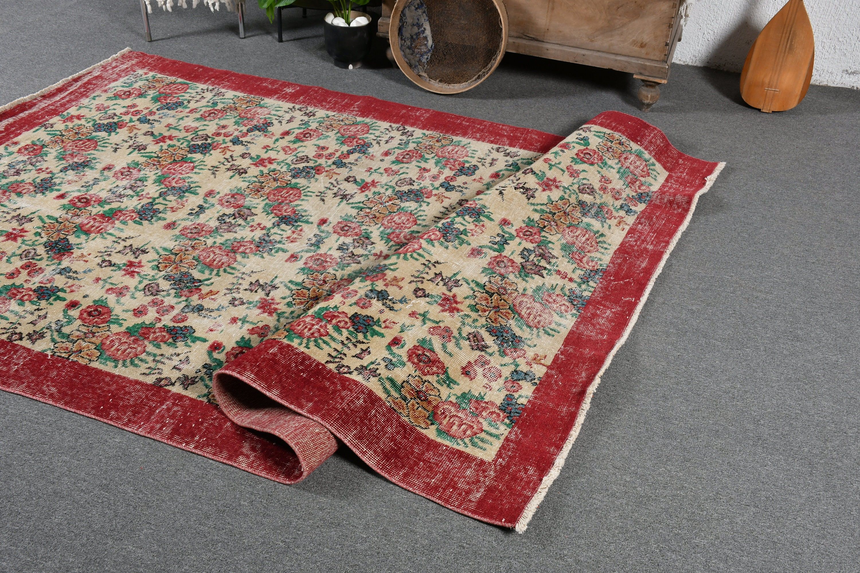 Turkish Rug, Pale Rugs, Red Kitchen Rug, Salon Rug, Home Decor Rug, Living Room Rugs, Vintage Rug, Antique Rug, 5.4x8.6 ft Large Rug