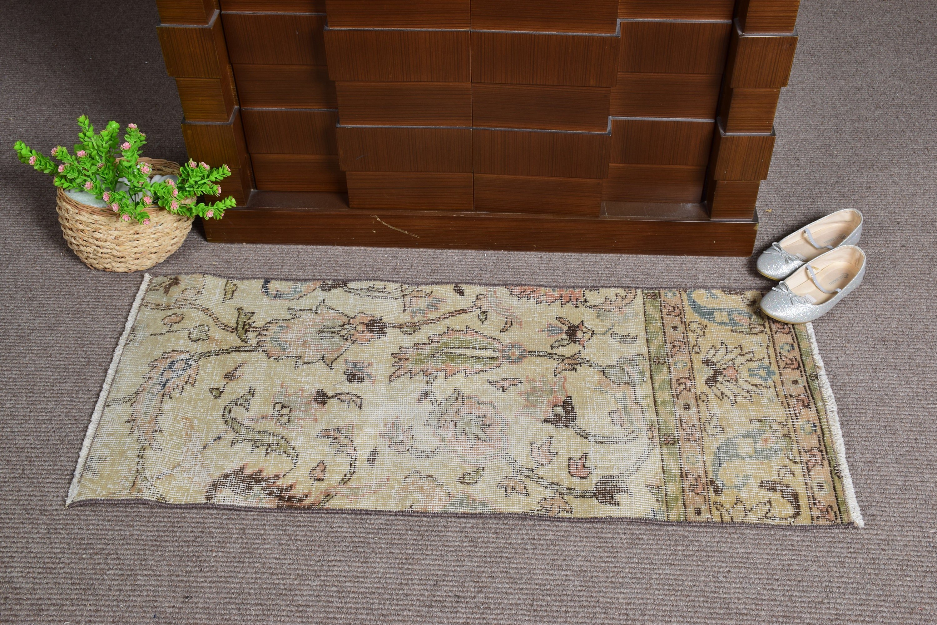 Cool Rugs, Entry Rug, Vintage Rug, Beige Floor Rug, Turkish Rugs, Home Decor Rug, Rugs for Car Mat, 1.6x3.7 ft Small Rug, Kitchen Rug