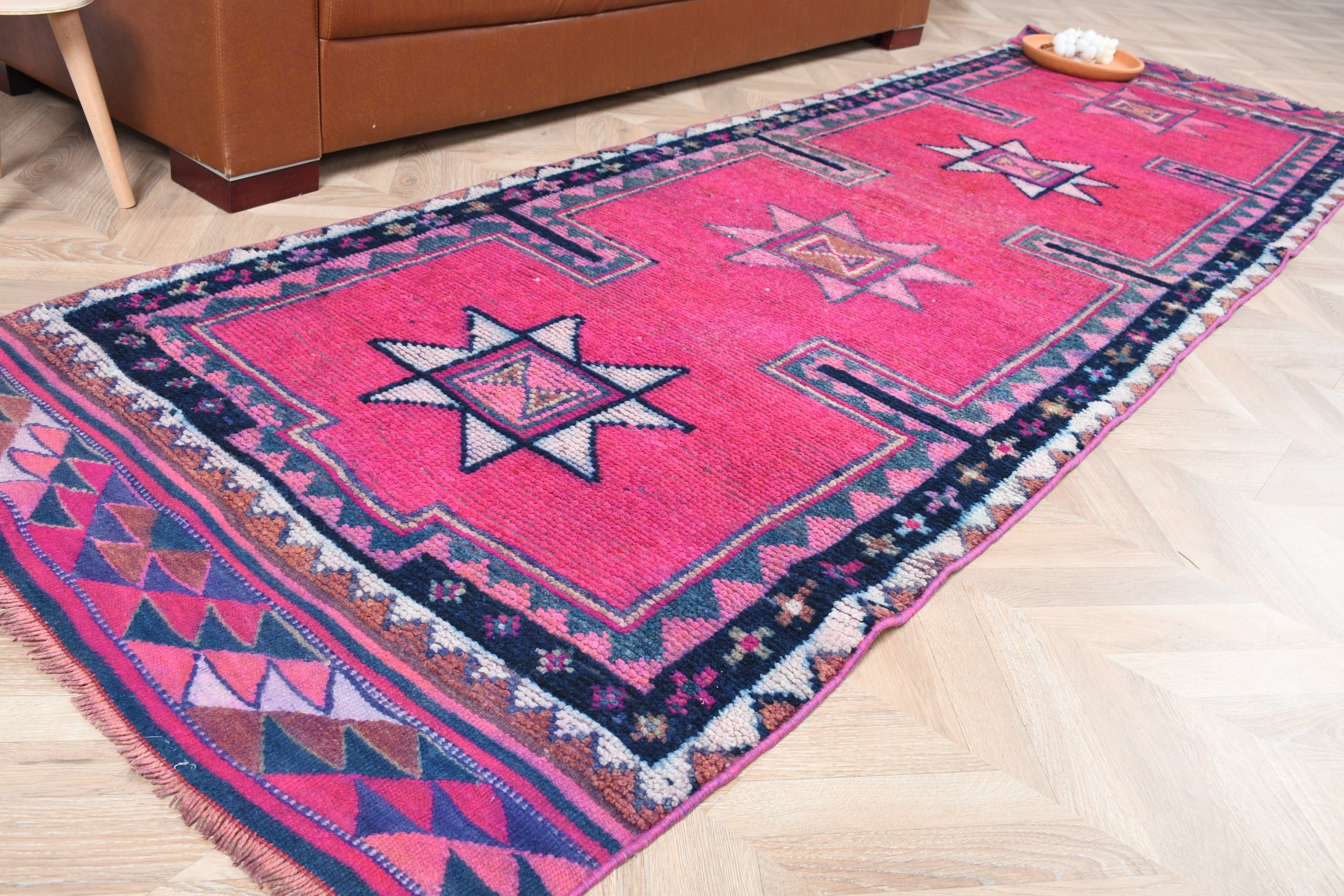 Pink Anatolian Rug, Stair Rug, Turkish Rugs, 3.1x9.8 ft Runner Rug, Vintage Rugs, Rugs for Kitchen, Kitchen Rugs, Wool Rugs