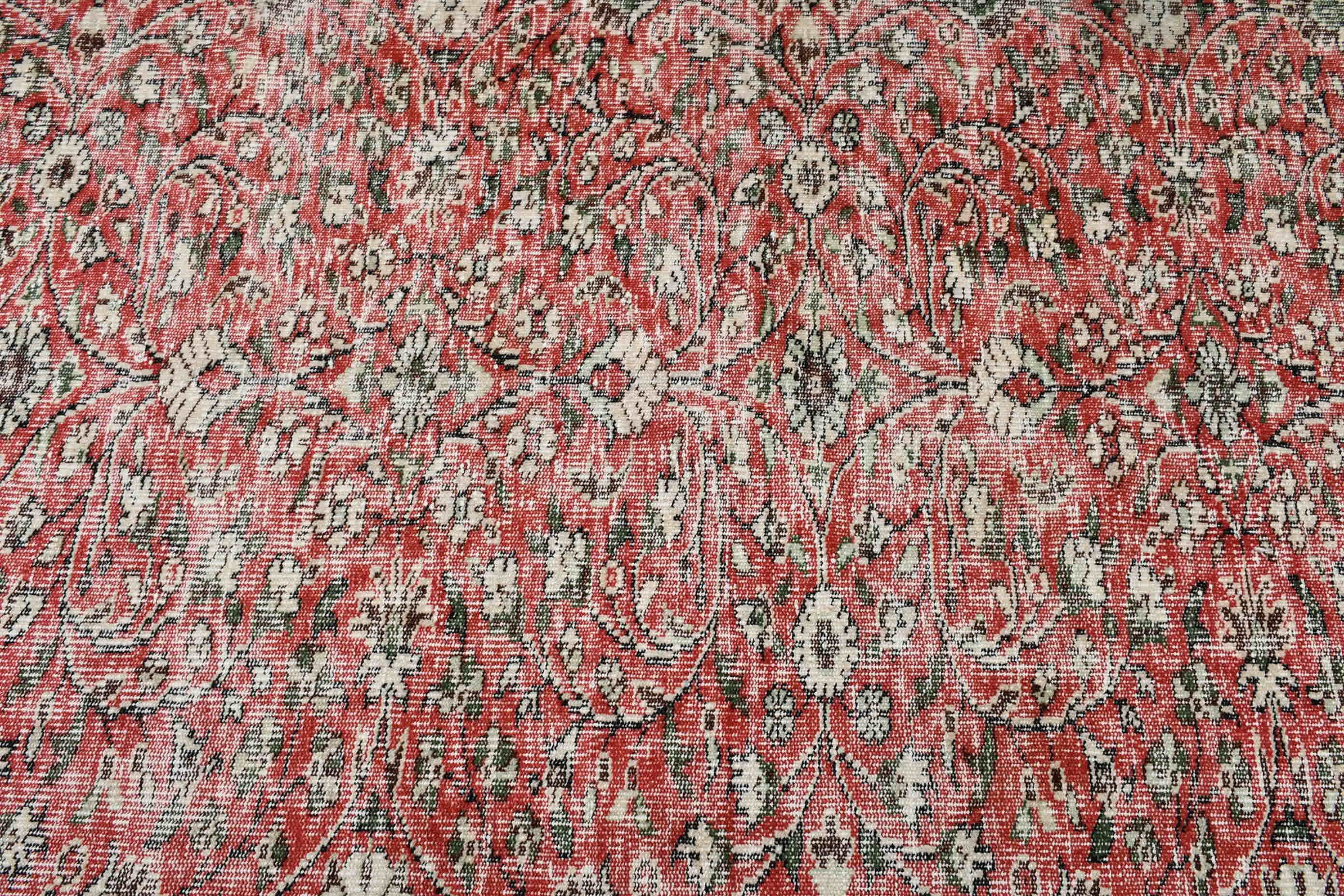 Türk Halısı, 4x7,1 ft Alan Kilimi, Yemek Odası Halısı, Vintage Halı, Kırmızı Yün Halı, Oturma Odası Halısı, Alan Halıları, Fas Halısı