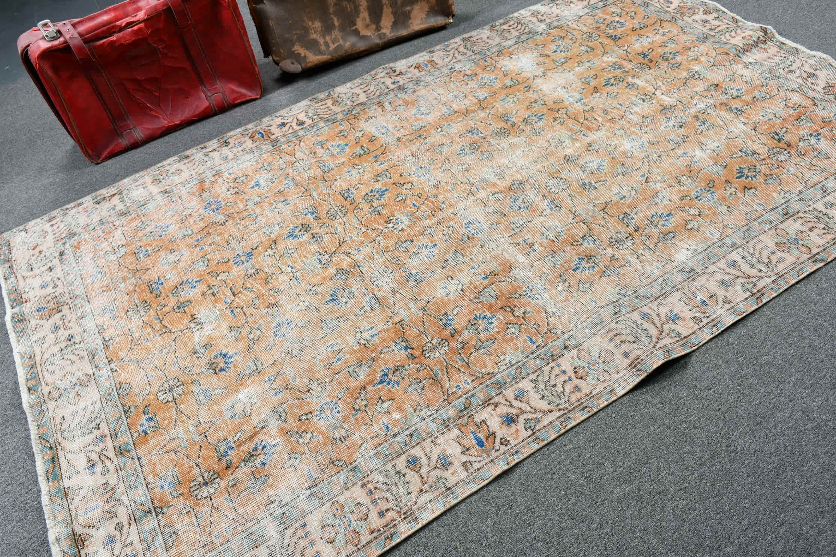 Living Room Rug, Antique Rugs, Turkish Rug, 4.8x8.4 ft Large Rug, Vintage Rugs, Dining Room Rugs, Orange Home Decor Rug