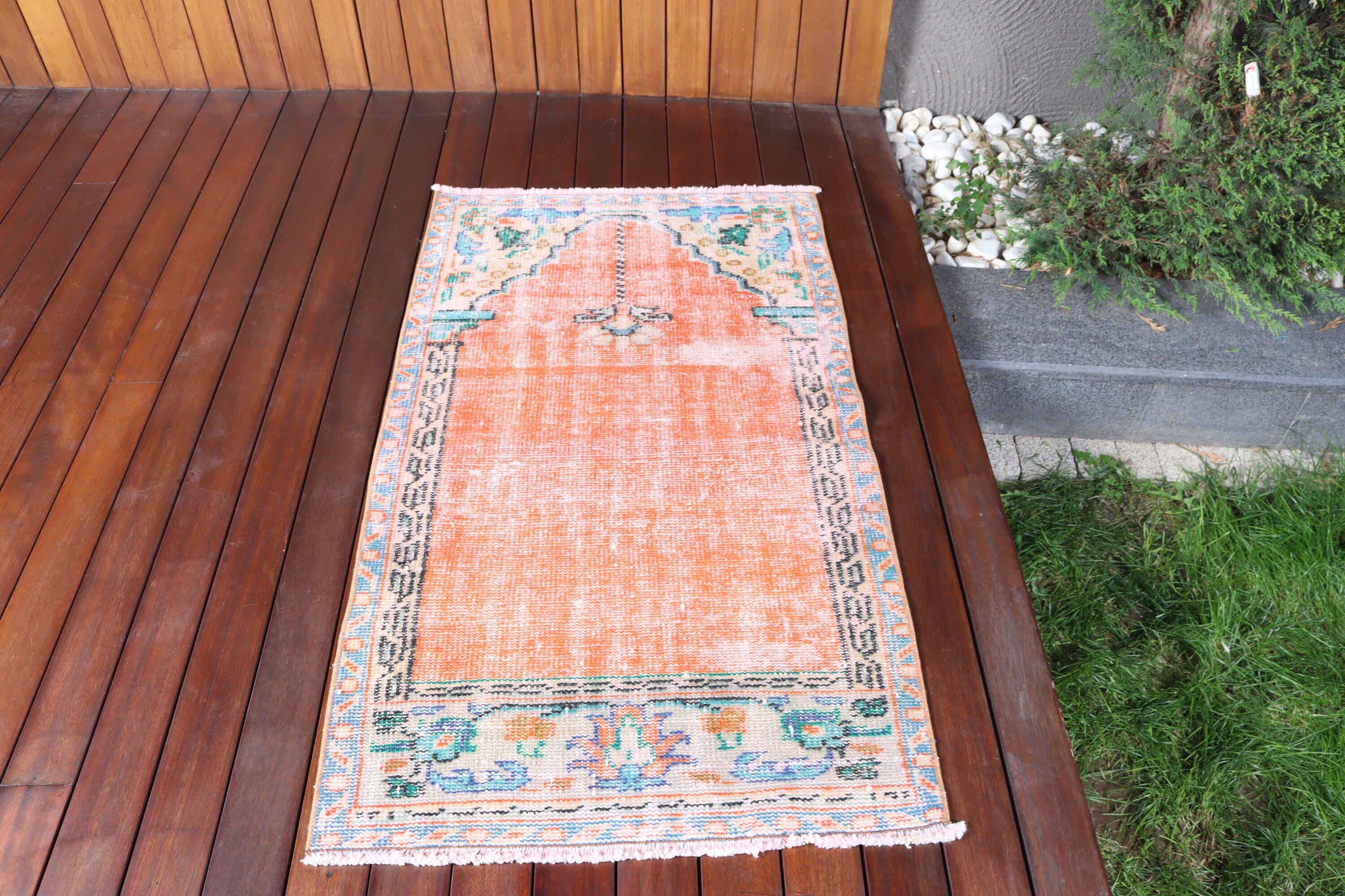 Vintage Halı, El Dokuma Halılar, Yer Halısı, Turuncu Antika Halılar, Küçük Alan Halısı, Çocuk Halısı, 2.4x4.3 ft Küçük Halı, Bildiri Halısı, Türk Halısı