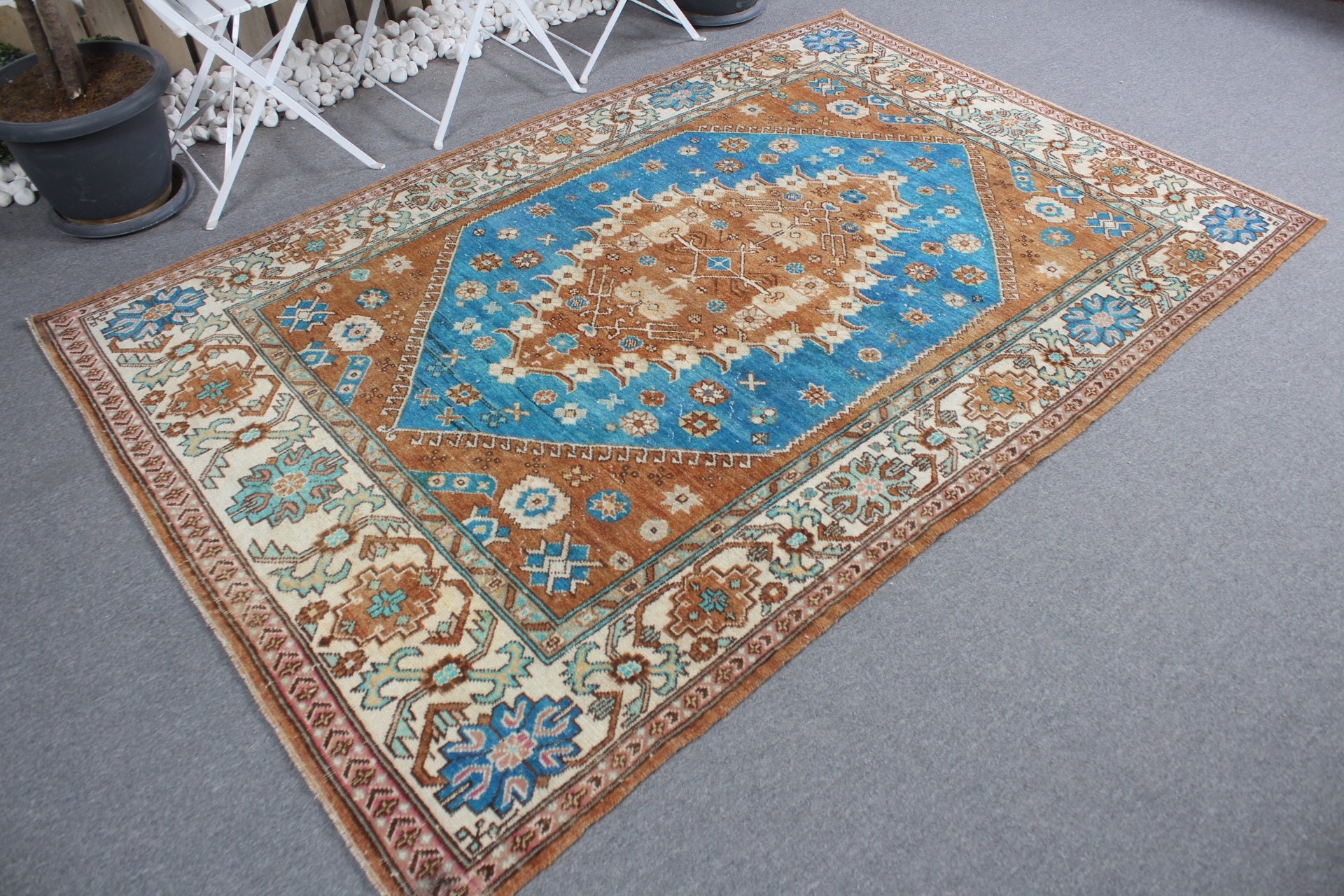 Vintage Halı, Türk Halısı, Fas Halısı, 5.1x7.9 ft Büyük Halı, Kahverengi Antika Halı, Salon Halıları, Yatak Odası Halıları, Yatak Odası Halıları