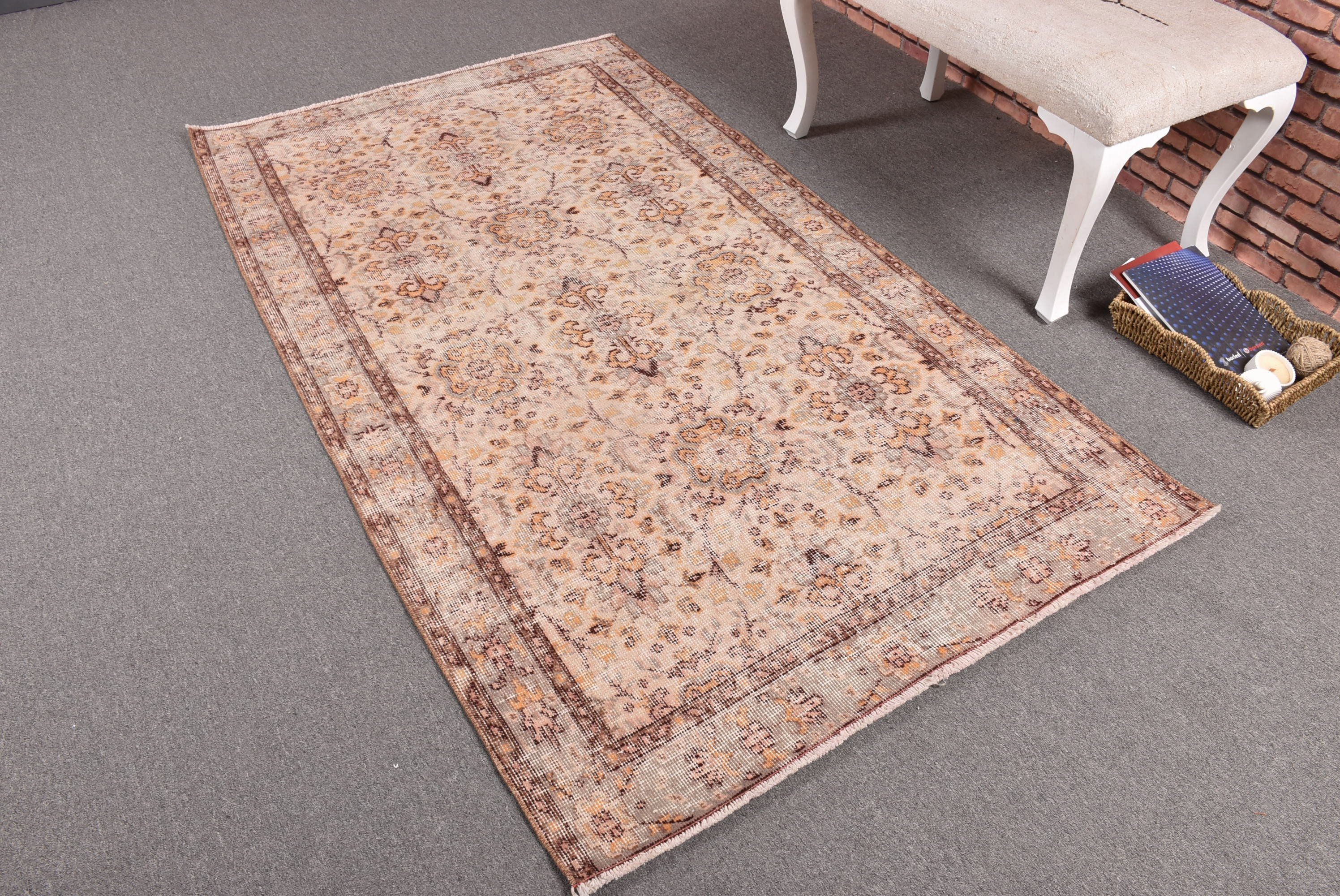 Kitchen Rugs, Oushak Rug, Beige Antique Rugs, Nursery Rug, Turkish Rugs, Aesthetic Rug, Anatolian Rugs, Vintage Rugs, 3.7x6.6 ft Area Rug