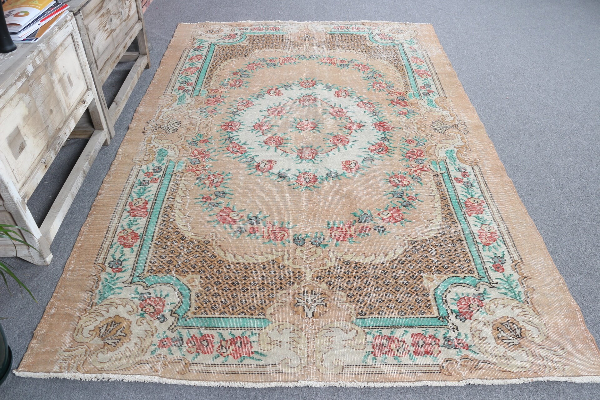 Oturma Odası Halısı, Türk Halısı, Antika Halılar, Vintage Halı, Fas Halıları, Yemek Odası Halısı, Sanat Halısı, Turuncu 5.8x8.8 ft Büyük Halı