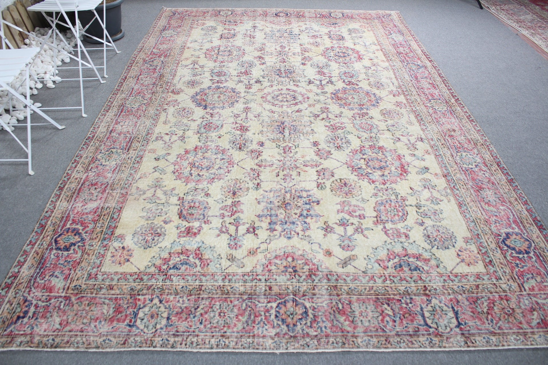 Türk Halıları, Antika Halılar, Bej Yer Halıları, Salon Halısı, Vintage Halılar, Sanat Halısı, 7.2x11.1 ft Büyük Boy Halı, Anadolu Halısı, Yemek Odası Halıları