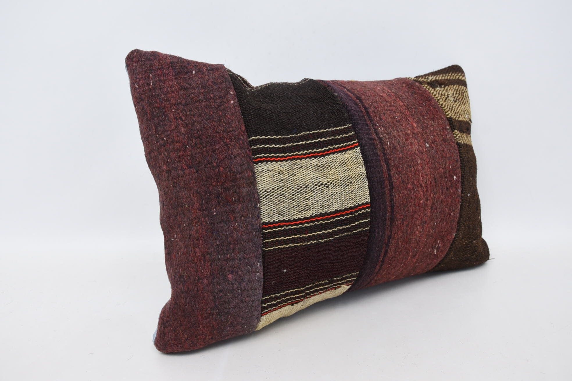 Turkish Pillow, Meditation Pillow Sham, Interior Designer Pillow, 16"x24" Brown Cushion, Kilim Cushion Sham, Wool Kilim Pillow Cushion