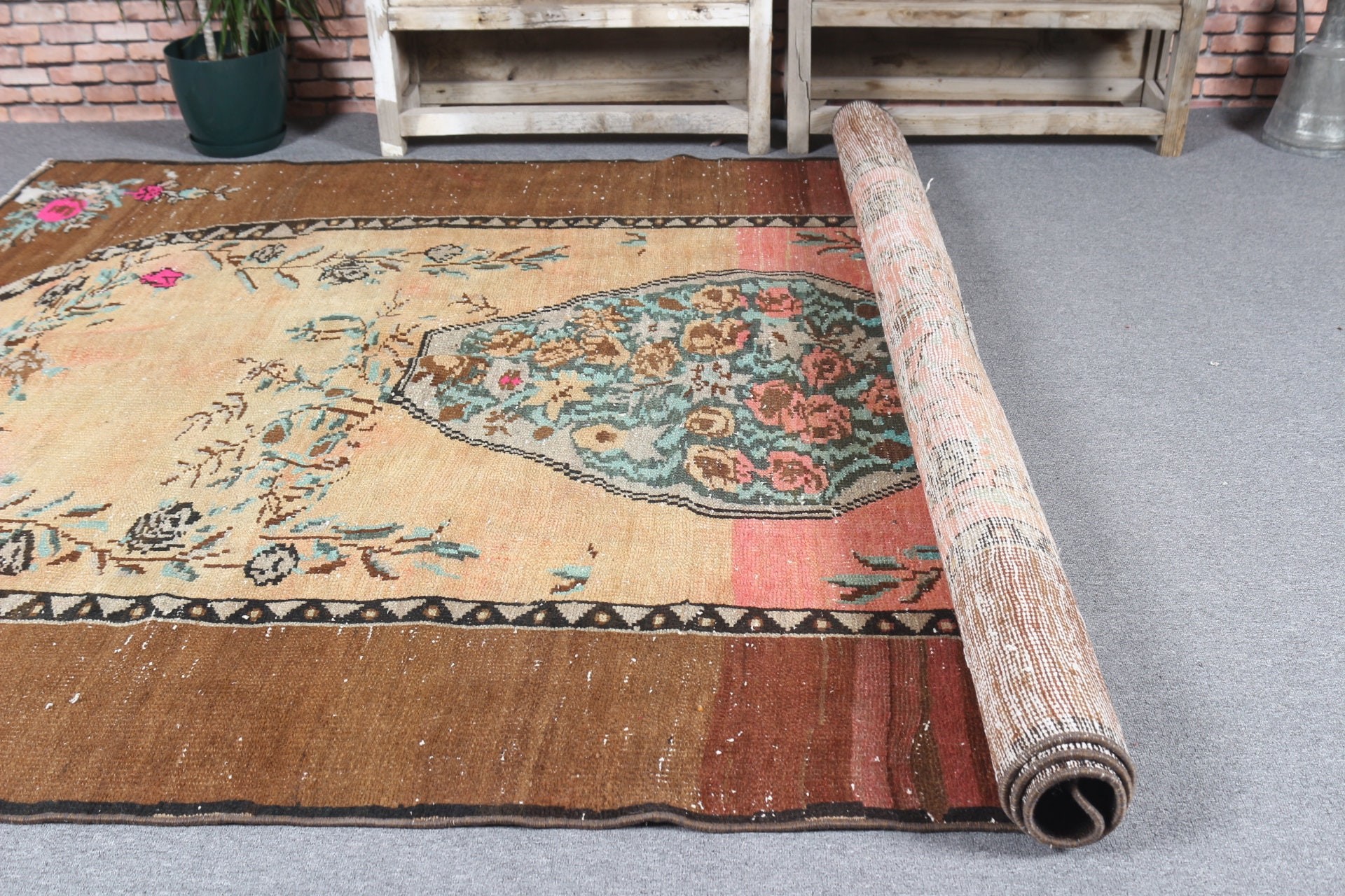 Bedroom Rugs, Floor Rugs, 6.1x9.3 ft Large Rug, Dining Room Rug, Rugs for Salon, Vintage Rugs, Turkish Rug, Brown Wool Rug, Moroccan Rug