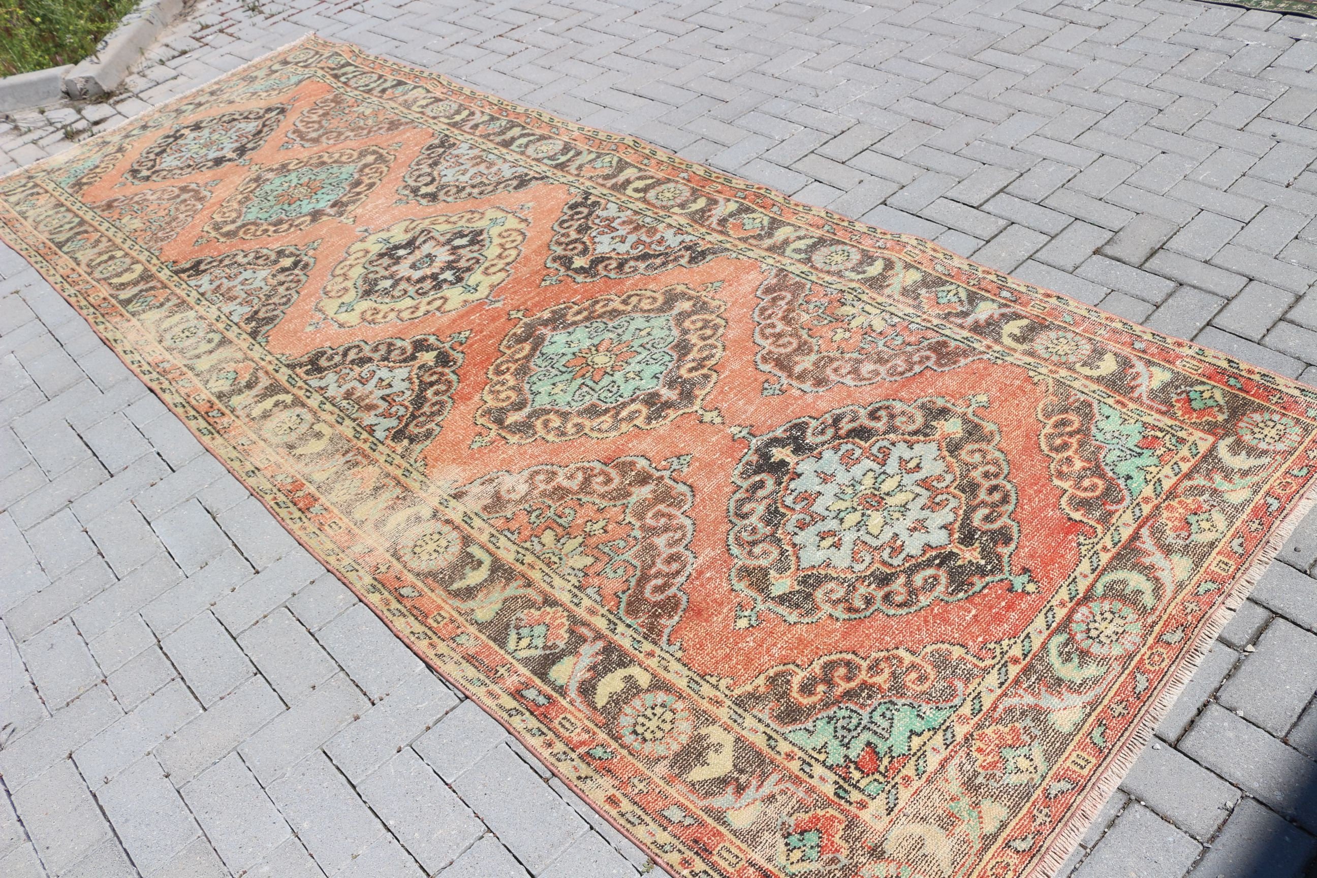 Vintage Halı, Kırmızı Oushak Halı, Koridor Halısı, Yatak Odası Halısı, Özel Halı, Koridor Halıları, Mutfak Halıları, 4.6x12.2 ft Yolluk Halısı, Türk Halıları