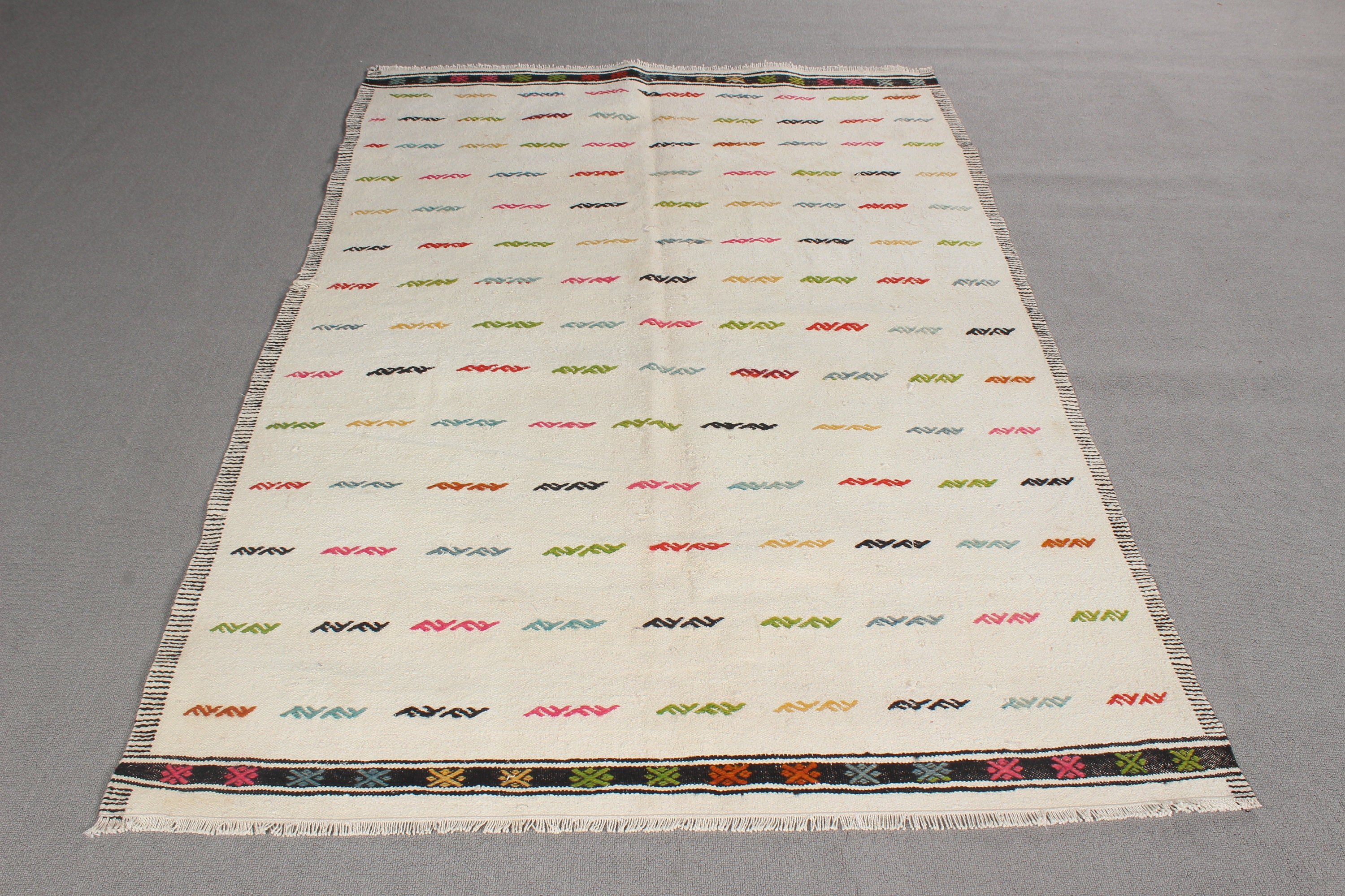 Kilim, Boho Bölge Halıları, Modern Halı, Türk Halıları, Oturma Odası Halısı, Bej Modern Halı, 4.4x6.4 ft Alan Halısı, Vintage Halılar