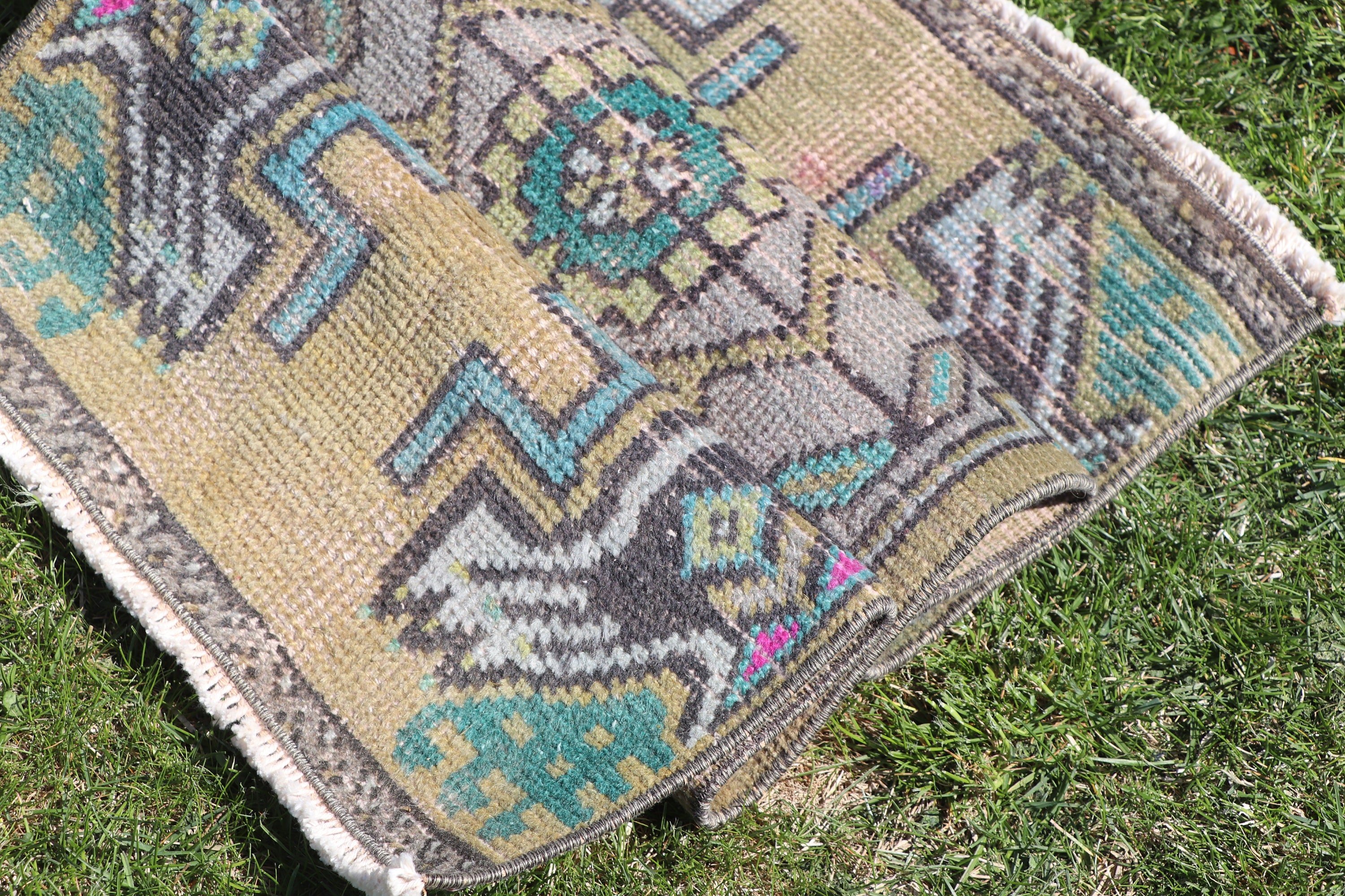 Yeşil Fas Halısı, 1.3x3 ft Küçük Halı, Banyo Halıları, Türk Halıları, Boho Halıları, Vintage Halılar, Mutfak Halıları, Yatak Odası Halıları, Mutfak Halıları