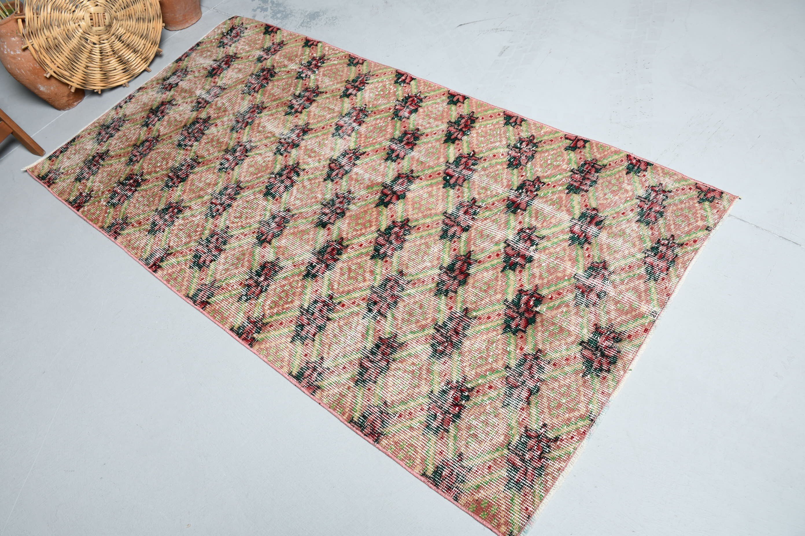 Turkish Rug, Home Decor Rug, Floor Rug, 3.2x6.2 ft Accent Rug, Entry Rugs, Pink Moroccan Rug, Kitchen Rugs, Vintage Rug, Rugs for Entry