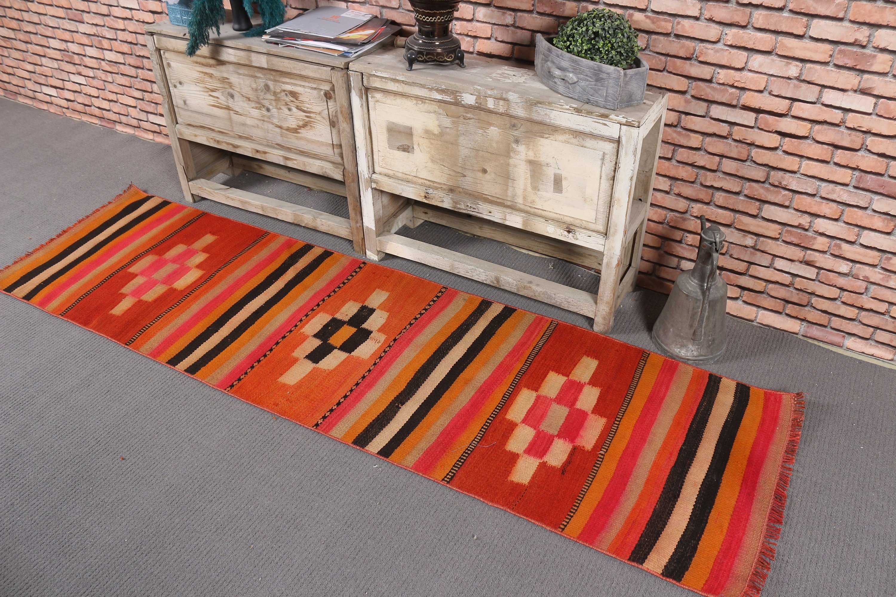 Vintage Halı, Otantik Halılar, Turuncu Soğuk Halılar, Yer Halısı, Mutfak Halısı, Oushak Halıları, 2,1x7,5 ft Runner Halısı, Koridor Halıları, Kilim, Türk Halısı