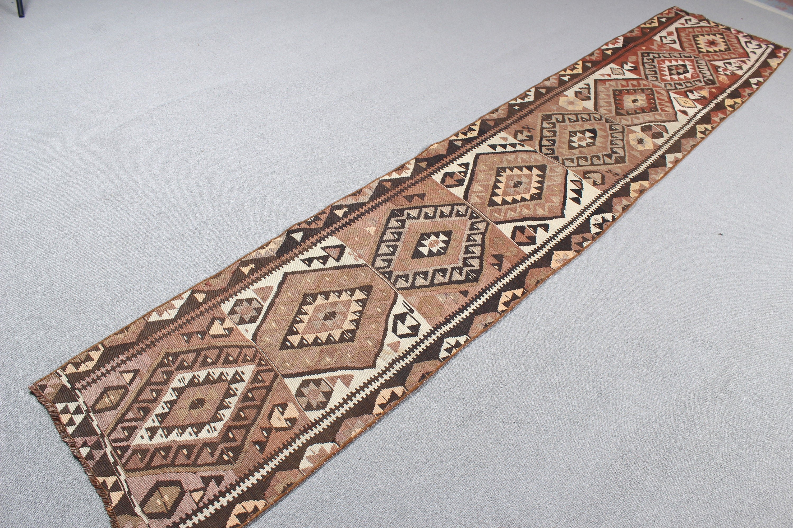 Turkish Rugs, Vintage Rug, Bronze Luxury Rugs, Boho Rug, Corridor Rug, Geometric Rugs, Bohemian Rug, 2.1x10.5 ft Runner Rug, Hallway Rug