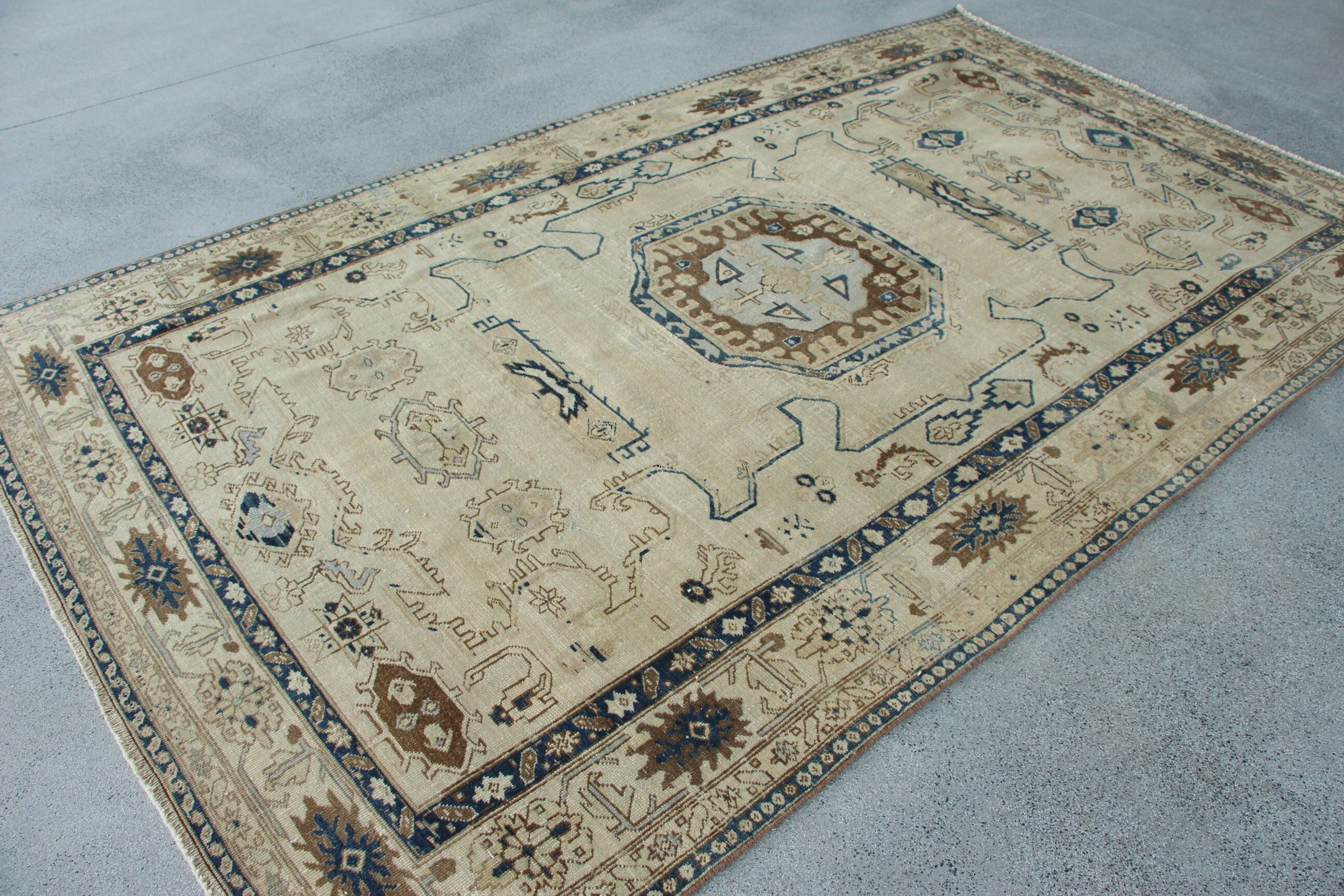 Boho Halı, Bej Yün Halı, Anadolu Halısı, Oturma Odası Halısı, Türk Halısı, Açıklama Halıları, 6.2x9.8 ft Büyük Halı, Vintage Halı, Büyük Oushak Halıları