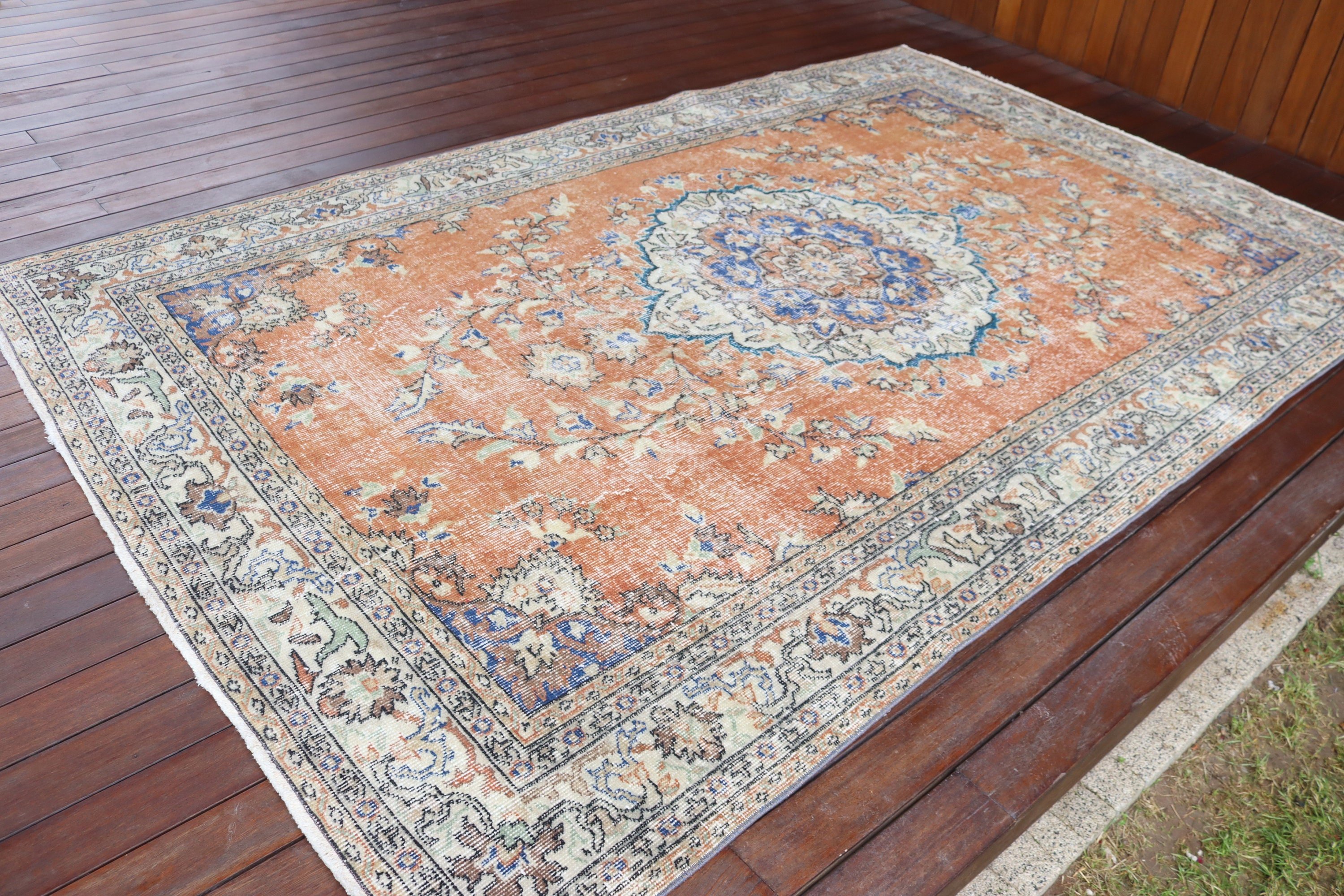 Turuncu Fas Halısı, Türk Halıları, Oturma Odası Halısı, Fas Halıları, 5.8x8.9 ft Büyük Halı, Yatak Odası Halısı, Yemek Odası Halıları, Vintage Halı