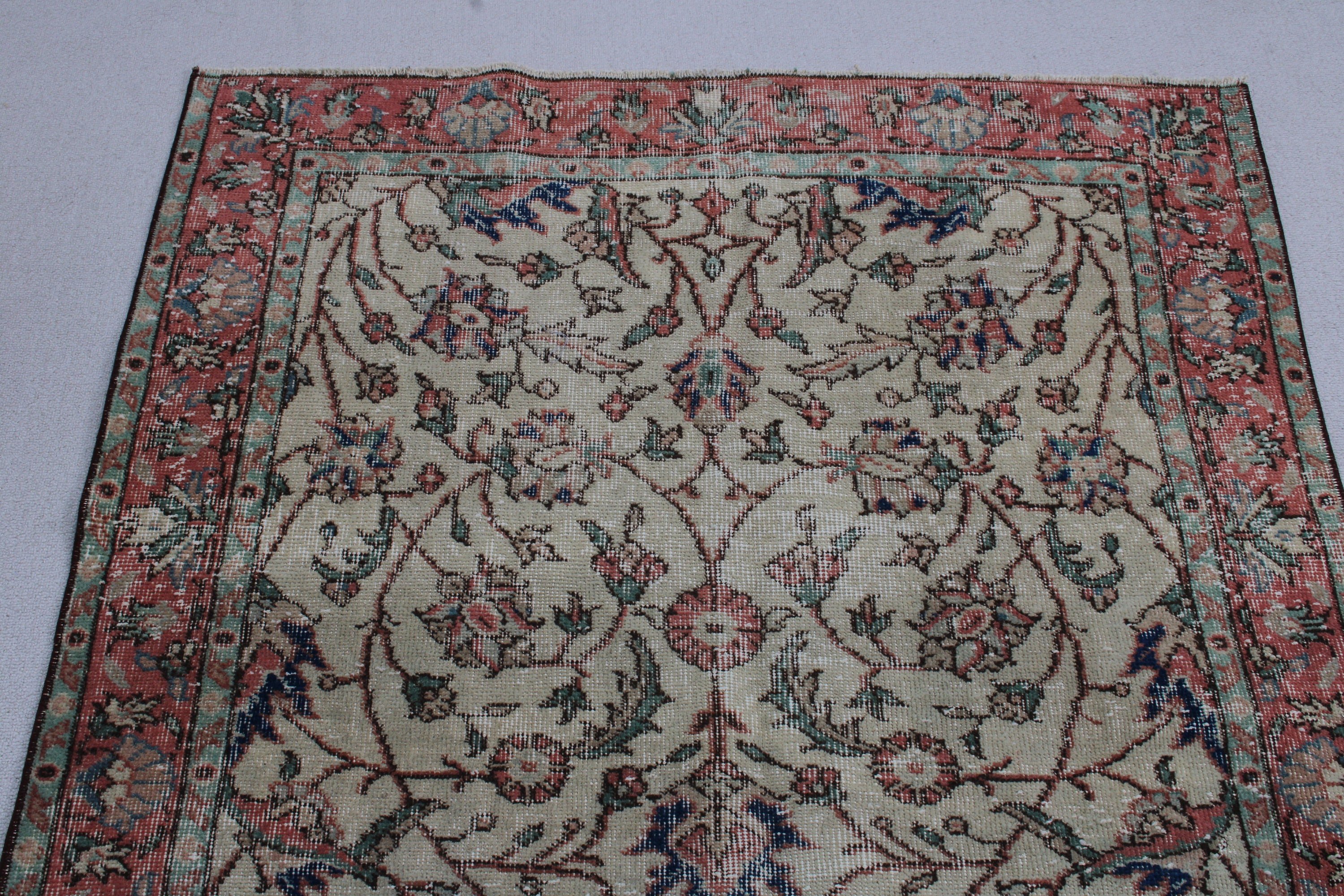 Vintage Halılar, Dış Mekan Halıları, Bej Geometrik Halı, Yatak Odası Halıları, Boho Halı, Açıklama Halısı, 3,8x7,1 ft Alan Halıları, Oushak Alan Halısı, Türk Halısı