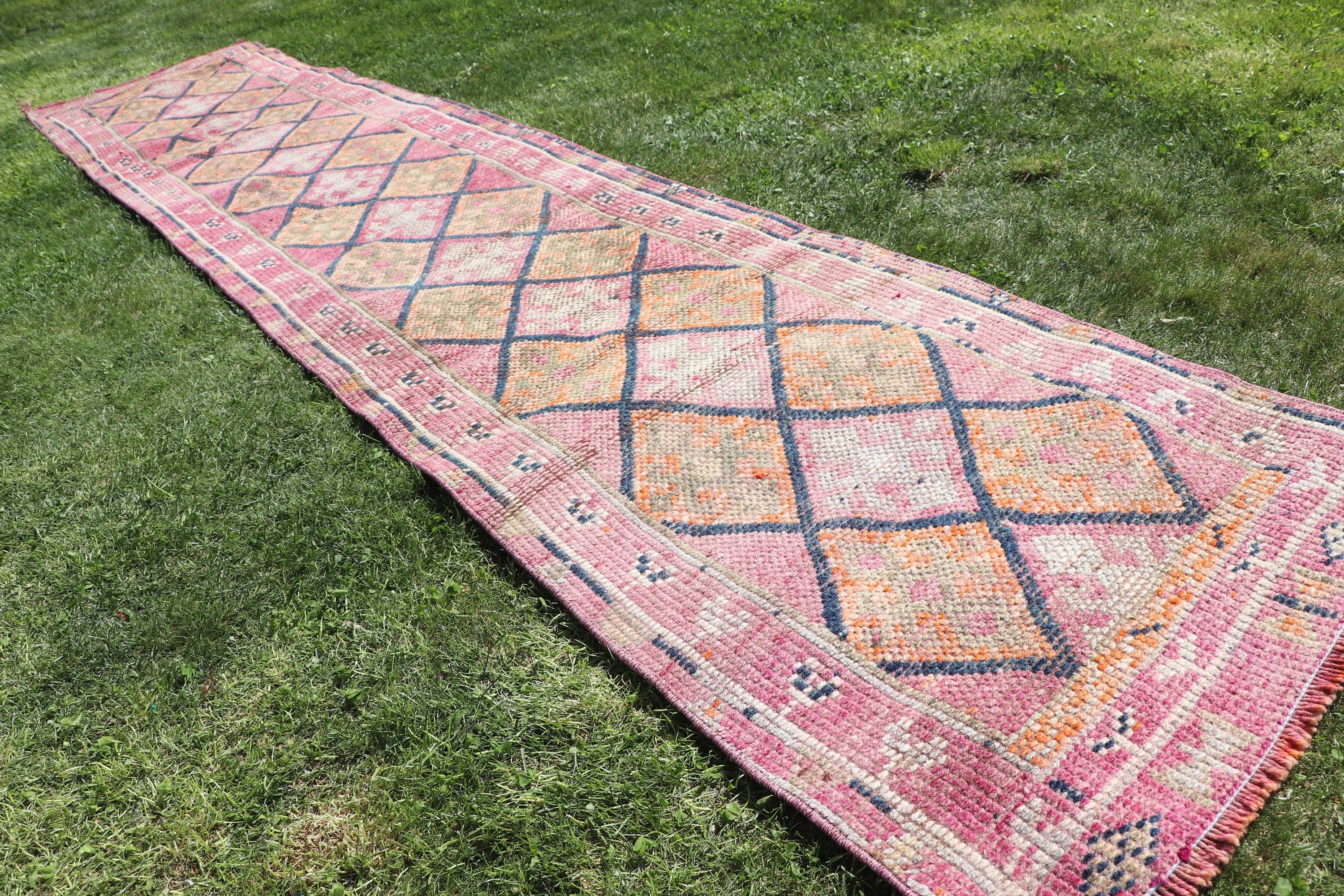 Beni Ourain Runner Rug, Turkish Rug, Vintage Rug, Vintage Runner Rugs, Oushak Rugs, Pink Handwoven Rug, Floor Rugs, 2.3x11.6 ft Runner Rug