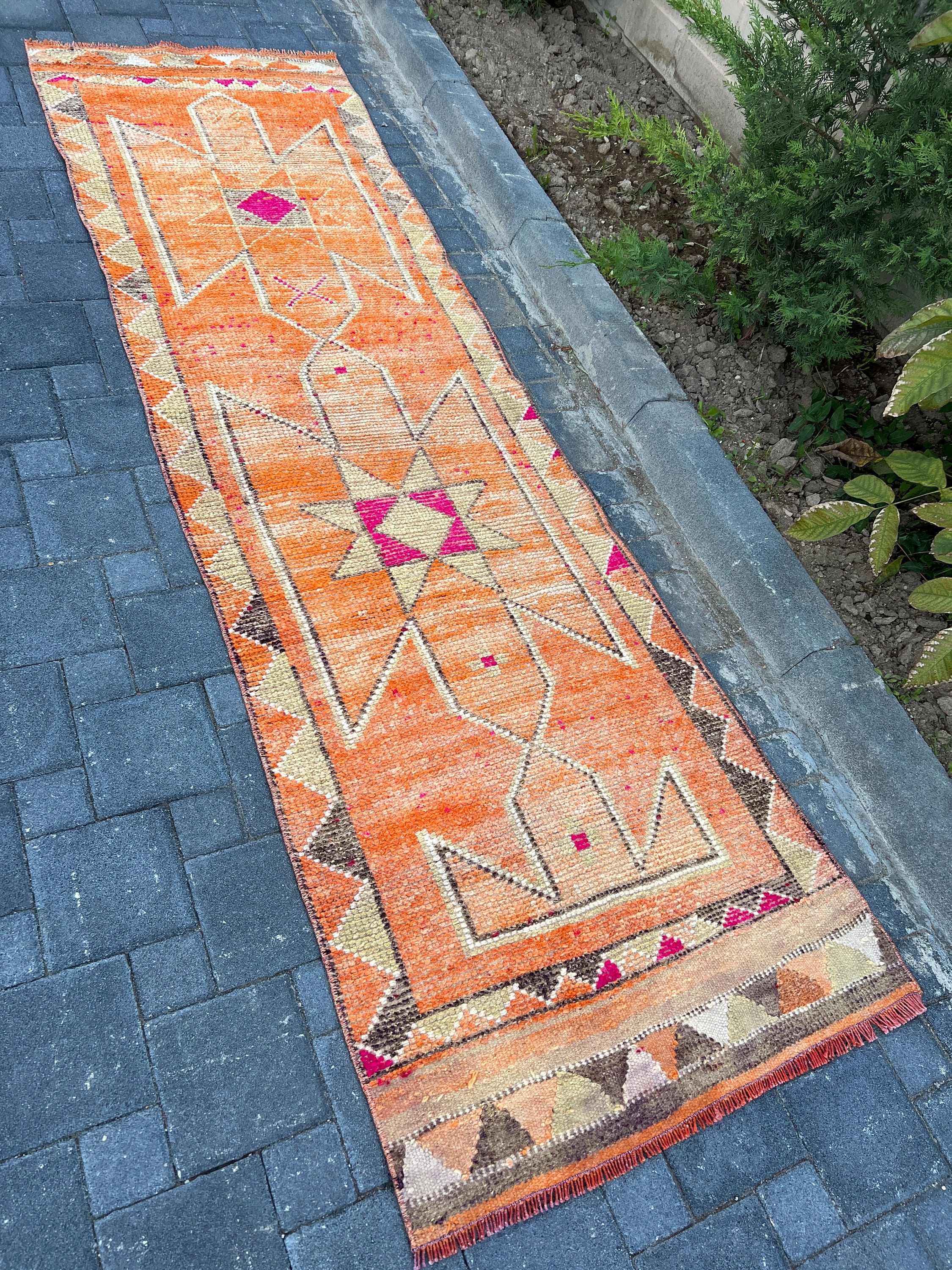 Yün Yolluk Halıları, 2.9x10 ft Yolluk Halısı, Anadolu Halısı, Yer Halıları, Turuncu Mutfak Halısı, Vintage Halılar, Merdiven Halıları, Türk Halısı