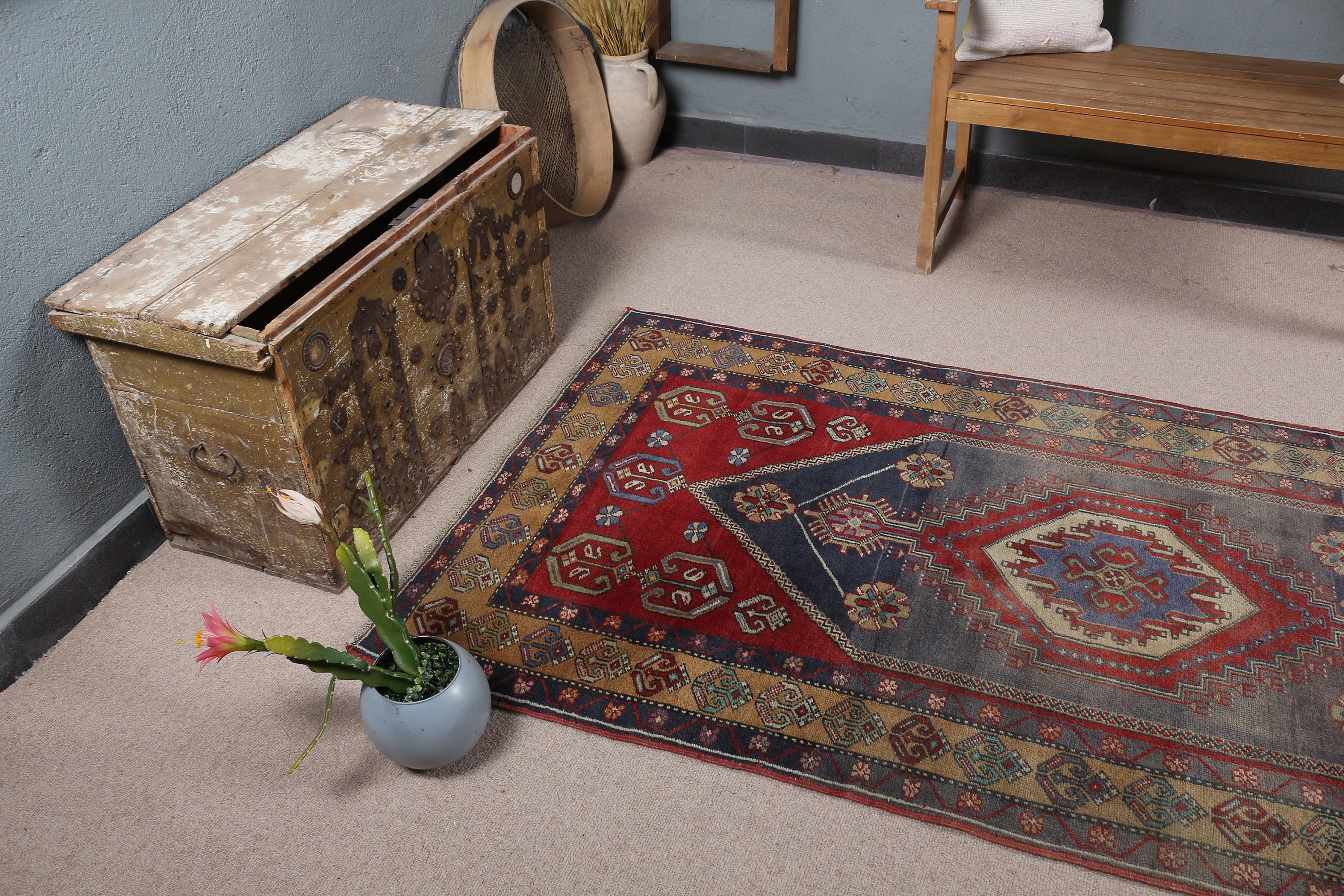 Floor Rug, Red Cool Rugs, Vintage Rugs, Rugs for Living Room, Antique Rug, Turkish Rug, Indoor Rug, Oushak Rugs, 3.6x7.4 ft Area Rugs