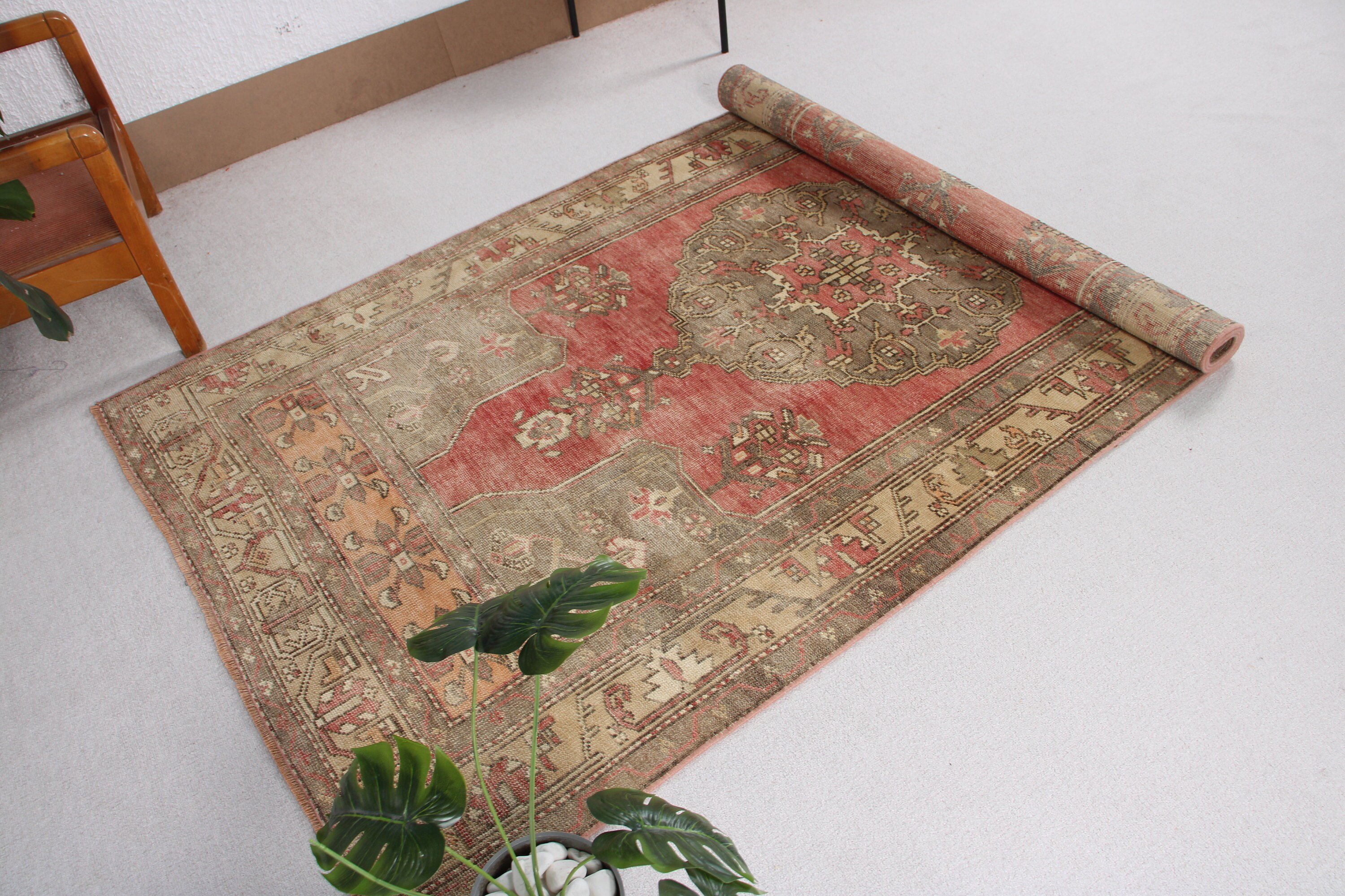 Oushak Area Rug, 4.2x8.2 ft Area Rug, Nursery Rug, Red Oriental Rug, Handwoven Rugs, Vintage Rugs, Cool Rug, Turkish Rug, Rugs for Bedroom