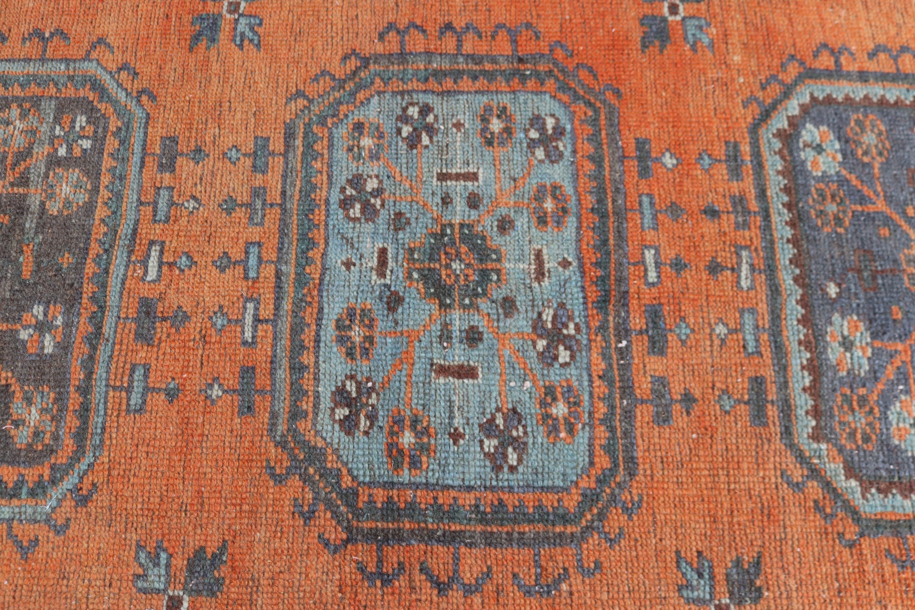 3x11.4 ft Runner Rugs, Geometric Rugs, Vintage Rugs, Orange Anatolian Rugs, Turkish Rugs, Beni Ourain Runner Rug, Kitchen Rugs, Cool Rug