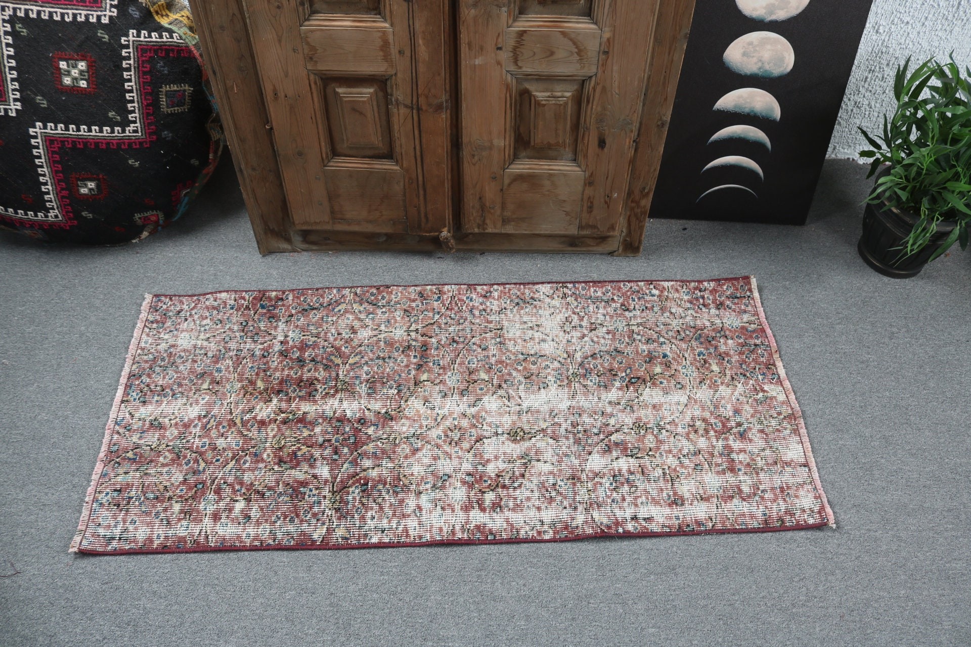 Vintage Rug, Door Mat Rug, Boho Rugs, 2x4.3 ft Small Rugs, Floor Rug, Rugs for Wall Hanging, Bath Rug, Turkish Rugs, Brown Bedroom Rugs