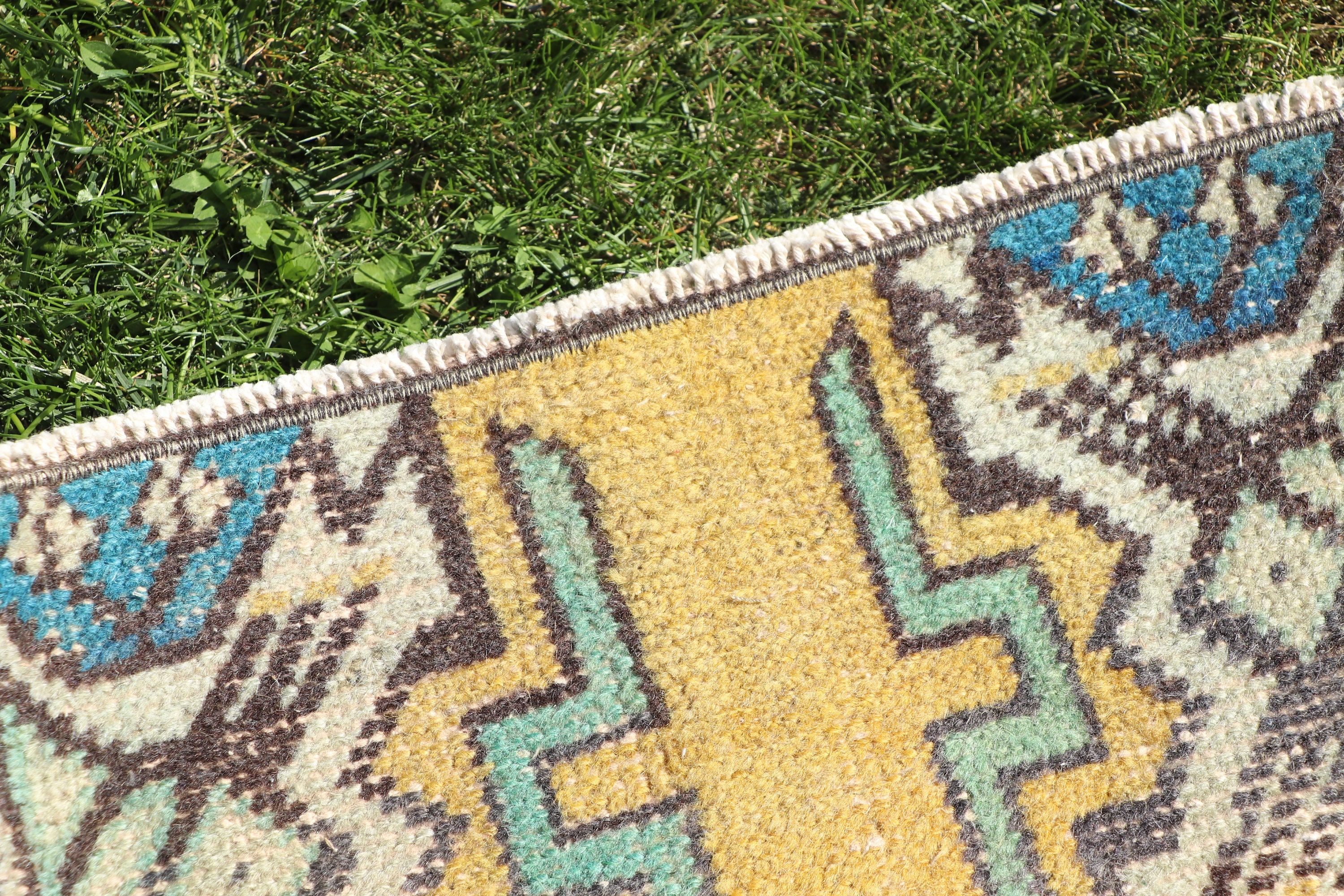 Yellow Neutral Rugs, 1.3x2.7 ft Small Rug, Small Vintage Rugs, Vintage Rug, Bedroom Rug, Turkish Rug, Rugs for Bath, Home Decor Rug