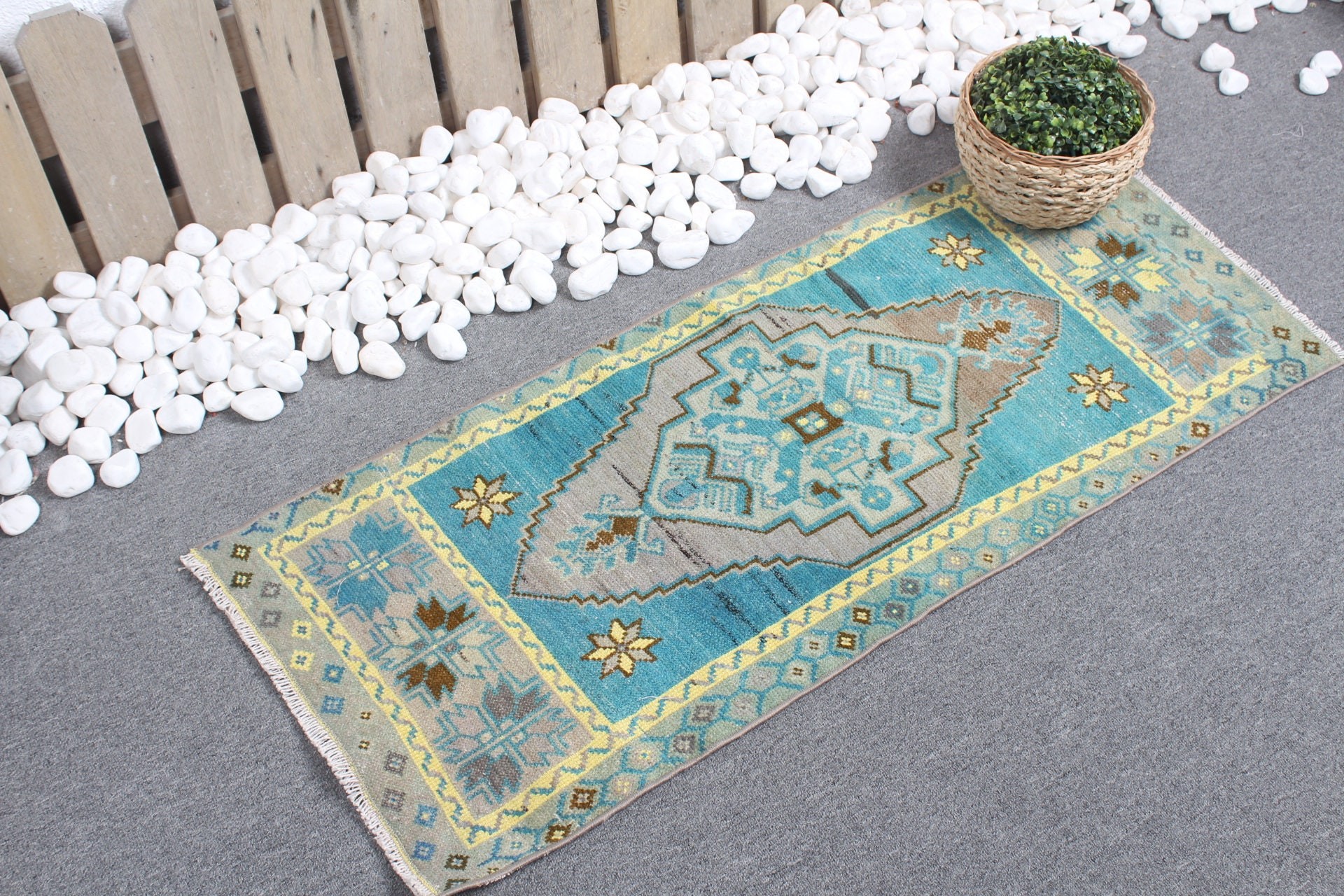 Vintage Rug, Home Decor Rug, Dorm Rugs, Rugs for Car Mat, Bath Rug, Kitchen Rug, Blue Oushak Rugs, Turkish Rug, 1.6x3.9 ft Small Rugs