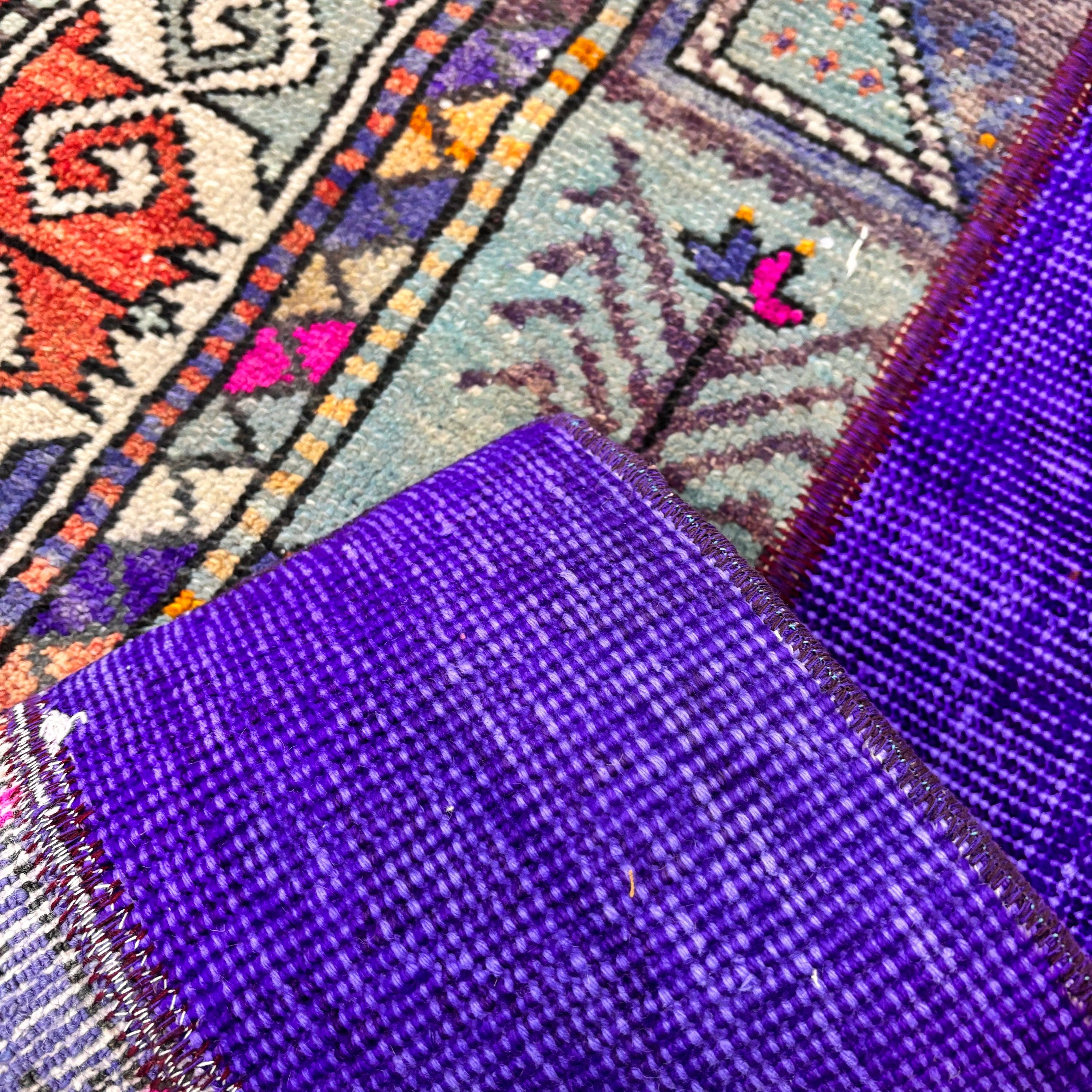 Vintage Rugs, 1.9x3.7 ft Small Rugs, Turkish Rugs, Car Mat Rugs, Purple Wool Rug, Modern Rugs, Geometric Rug, Bathroom Rug