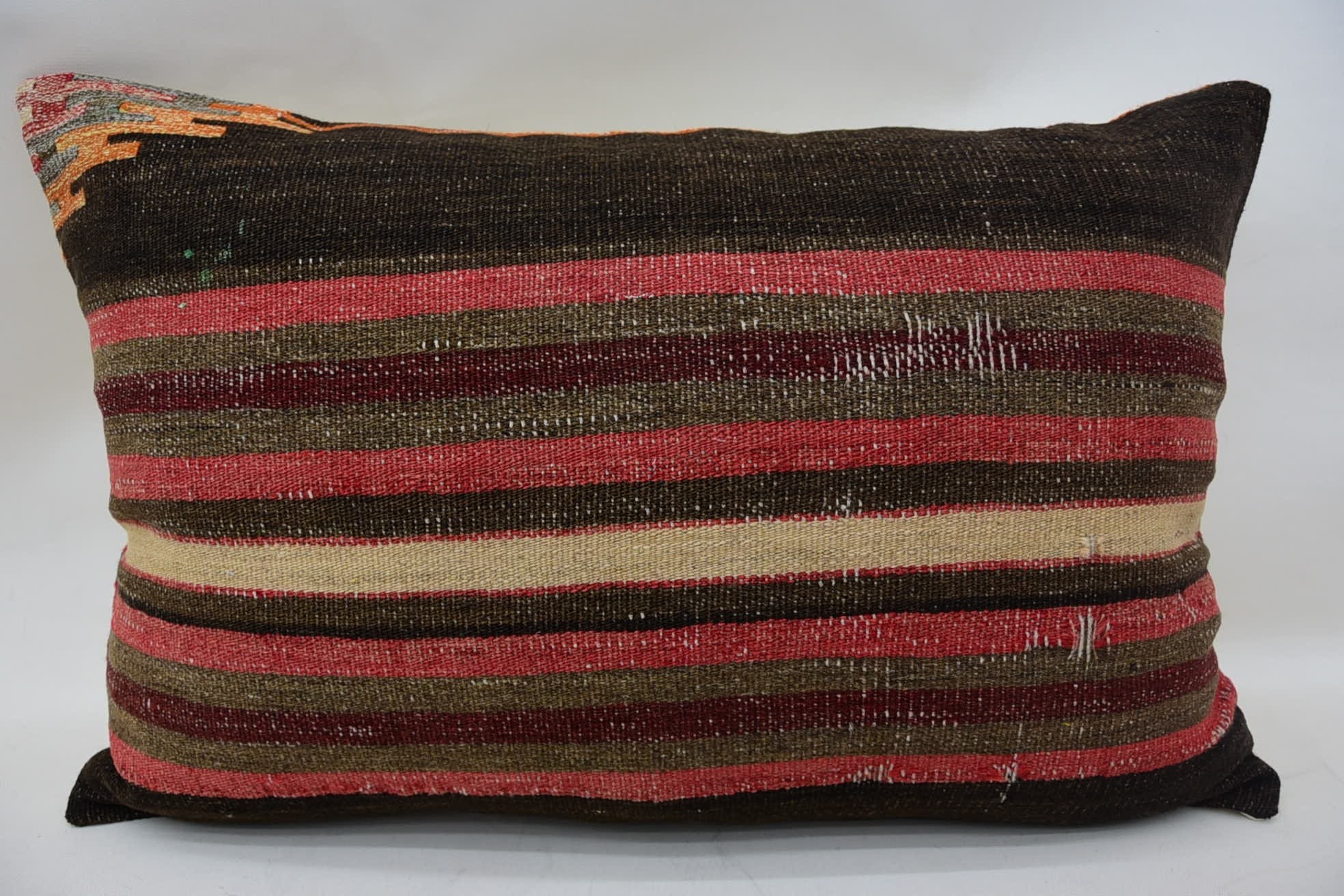 Throw Kilim Pillow, Bolster Throw Pillow Sham, Aesthetic Pillow Sham, Boho Pillow, Antique Pillows, 16"x24" Brown Pillow Sham