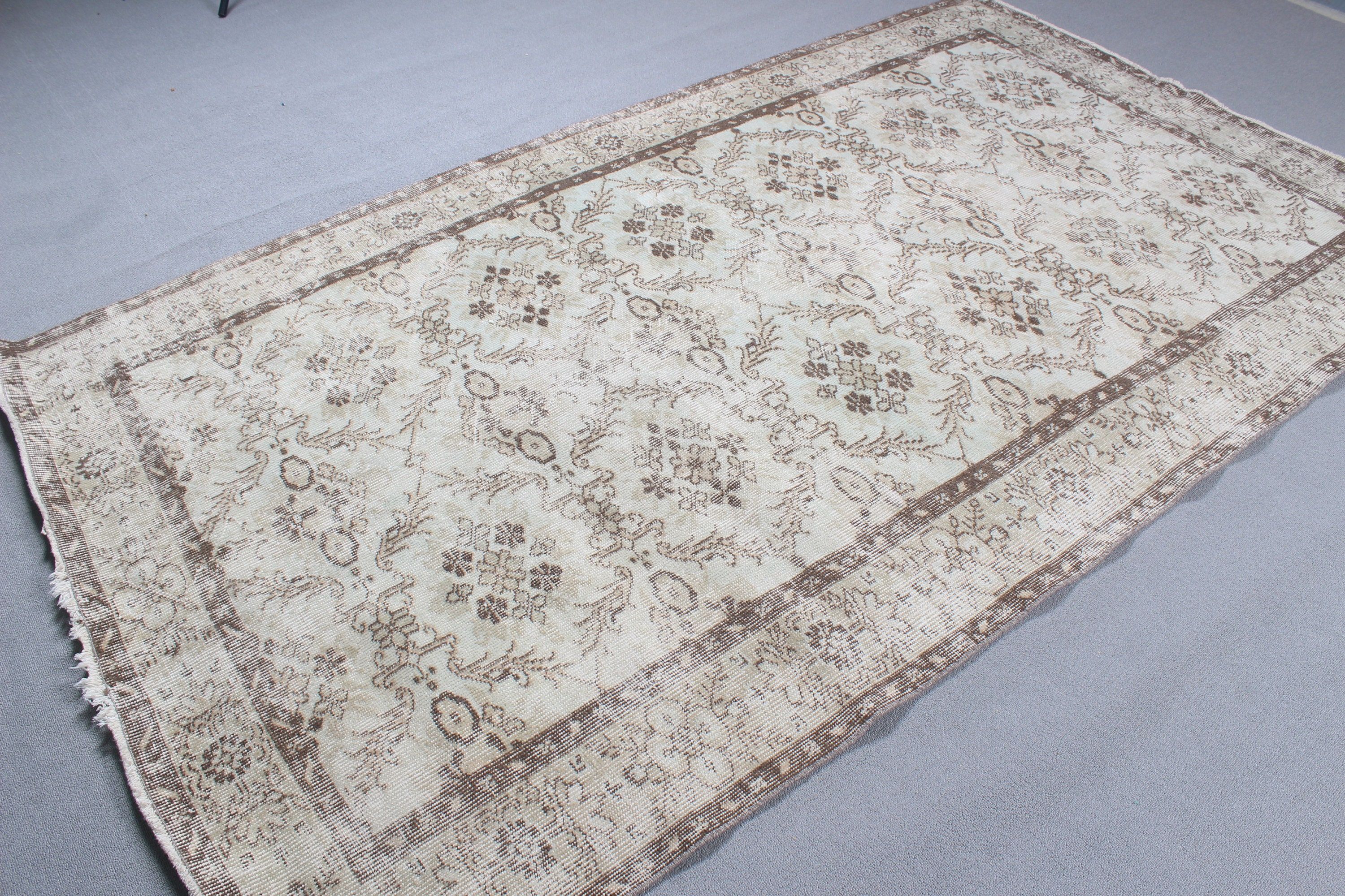 Bej Antika Halı, Büyük Oushak Halılar, Havalı Halı, Vintage Halılar, Açıklama Halısı, 5.1x8.9 ft Büyük Halılar, Yatak Odası Halısı, Etnik Halılar, Türk Halısı