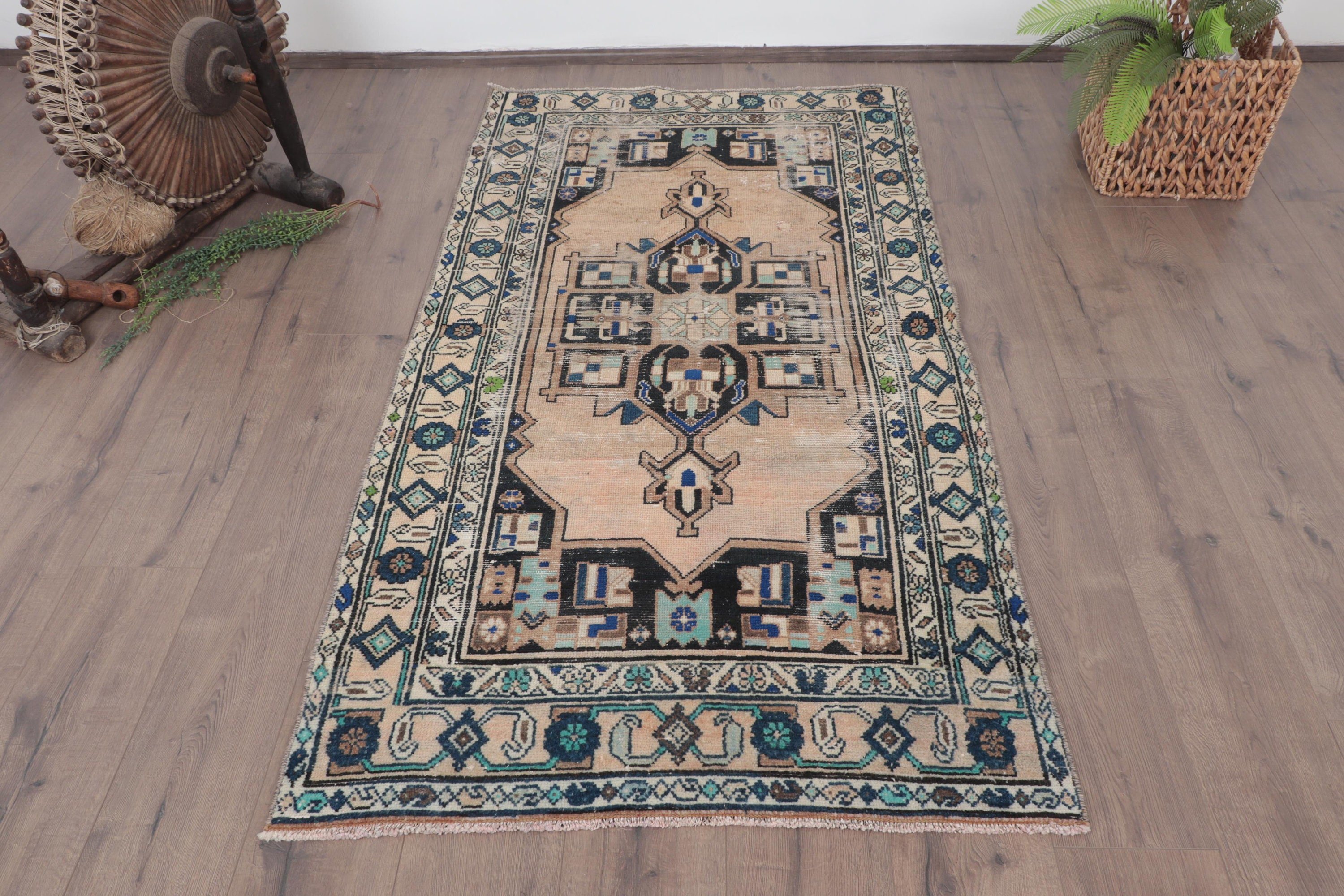 Bej Antika Halılar, Boho Vurgulu Halılar, Ev Dekorasyonu Halıları, Vintage Halı, Türk Halısı, Vintage Vurgulu Halılar, 3.2x6 ft Vurgulu Halılar, Lüks Halılar