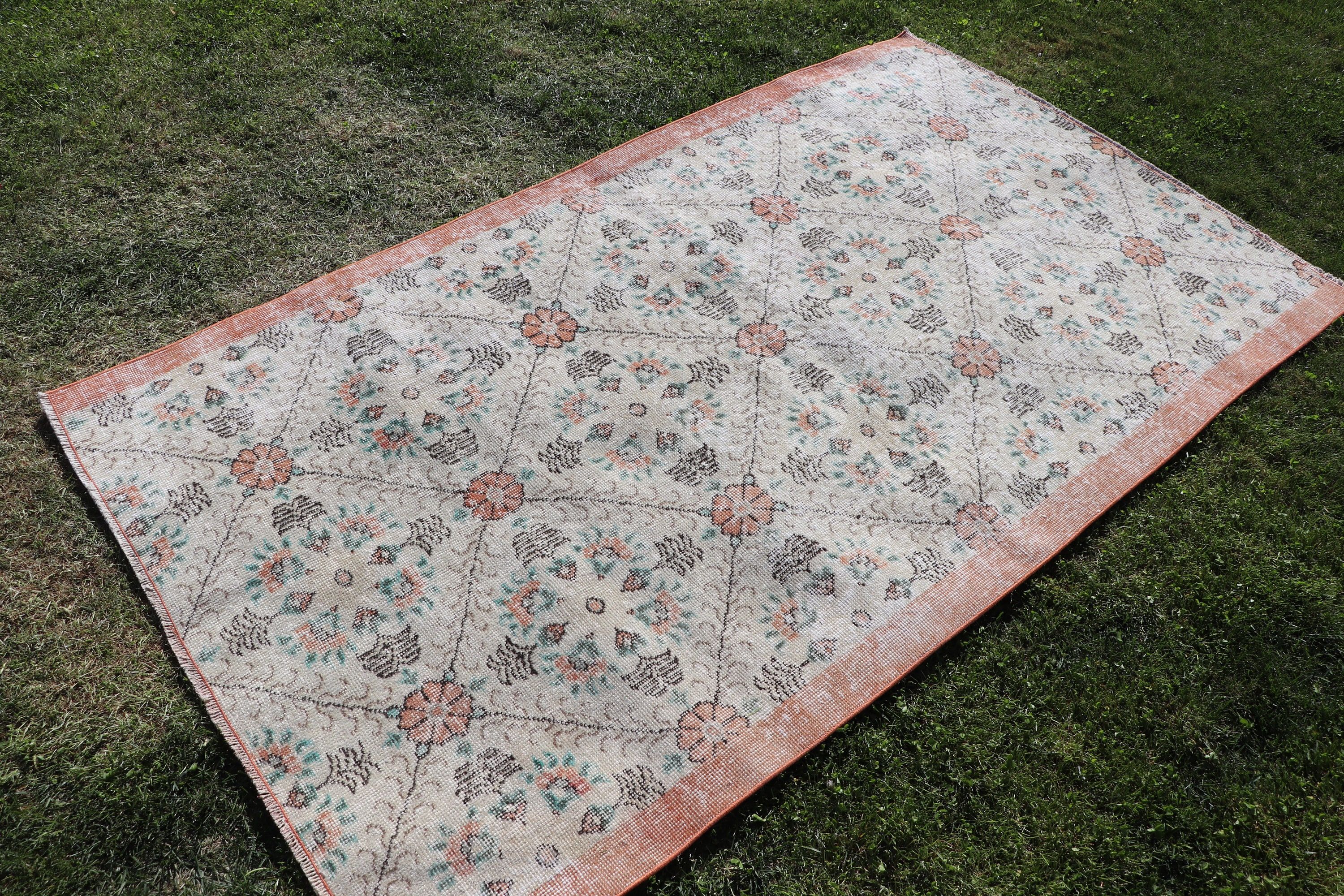 Türk Halıları, Boho Halısı, Dekoratif Halı, Mutfak Halısı, Nötr Halı, Giriş Halıları, Vintage Halılar, Bej Geometrik Halı, 3,7x6,3 ft Vurgu Halıları