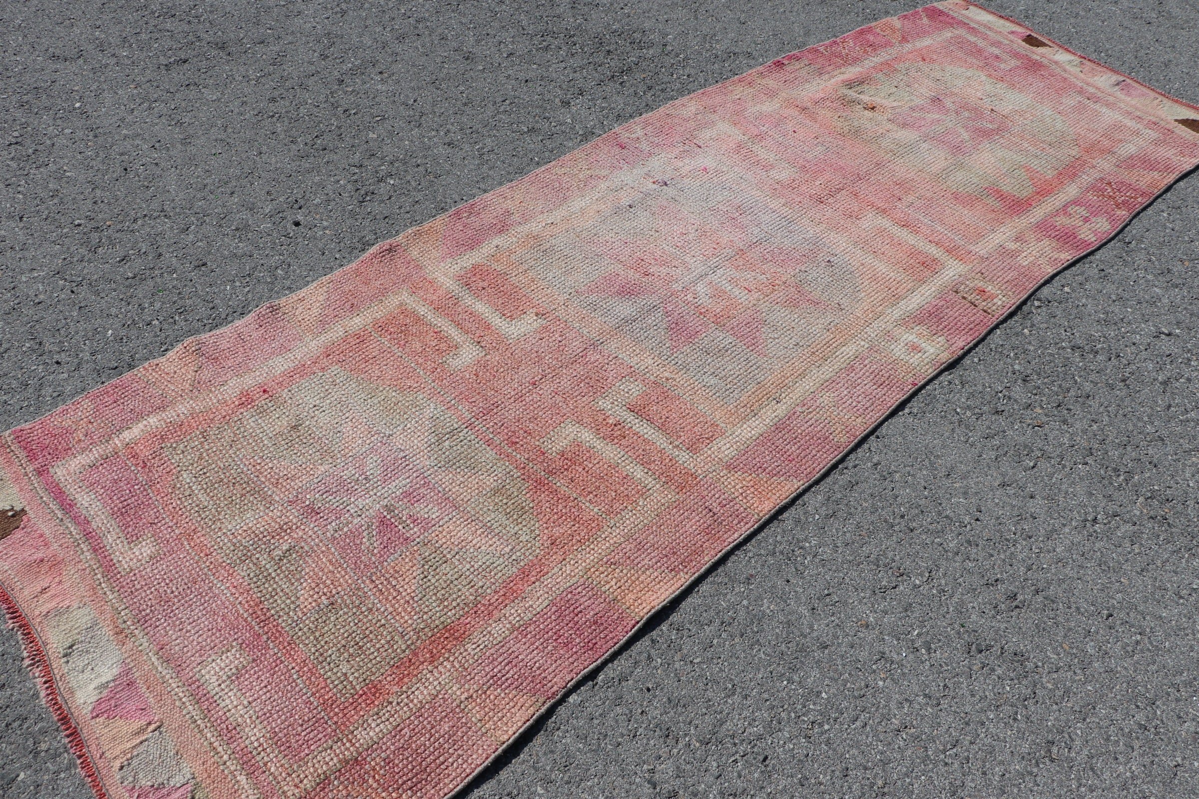 Pembe Oryantal Halı, Koridor Halısı, Yatak Odası Halıları, Türk Halısı, Vintage Halı, Mutfak Halıları, 3.1x9.8 ft Runner Halısı, Parlak Halı