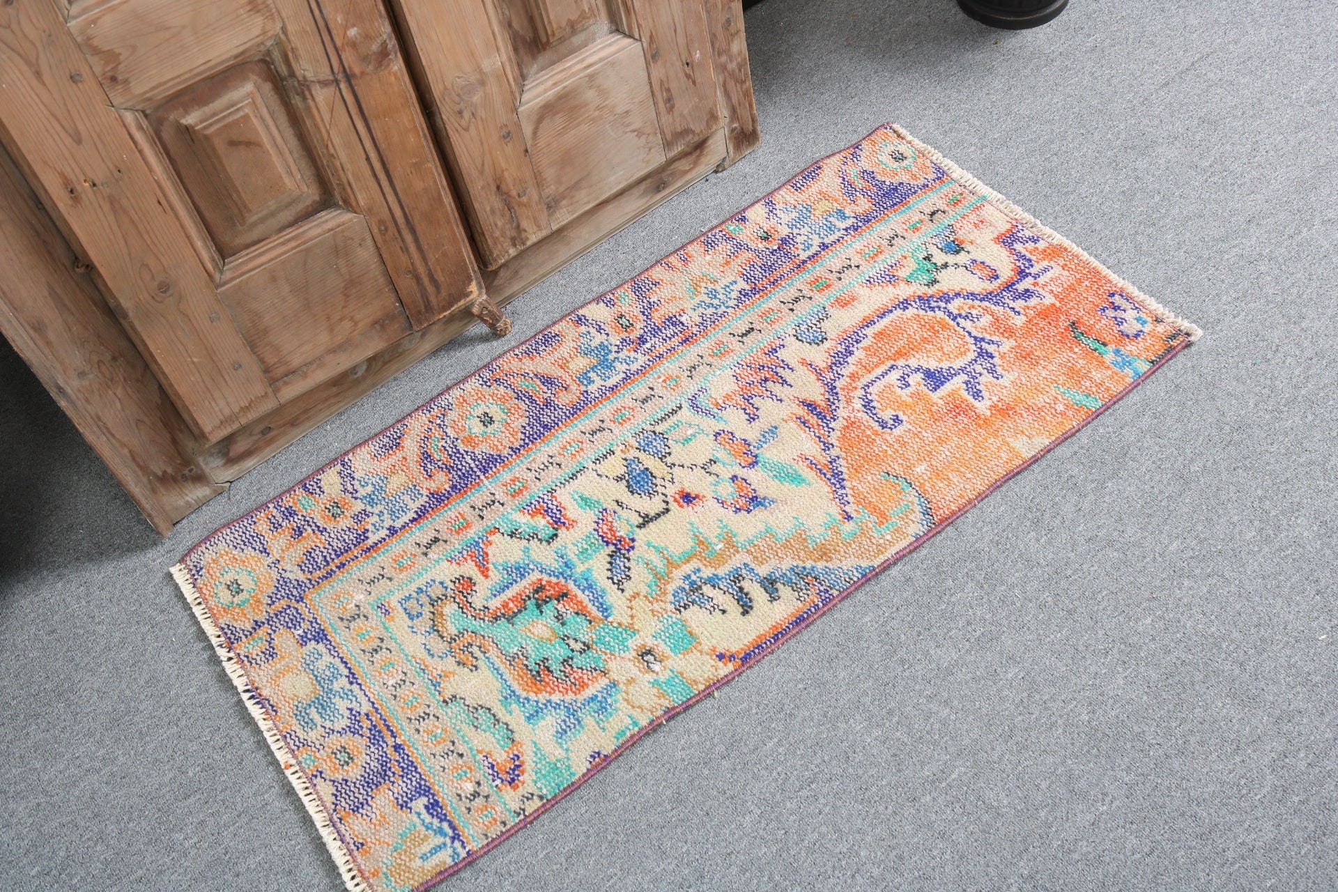 Door Mat Rugs, Antique Rug, Turkish Rug, Car Mat Rugs, Boho Rug, Orange Antique Rugs, Vintage Rug, 1.6x3.2 ft Small Rugs, Anatolian Rugs