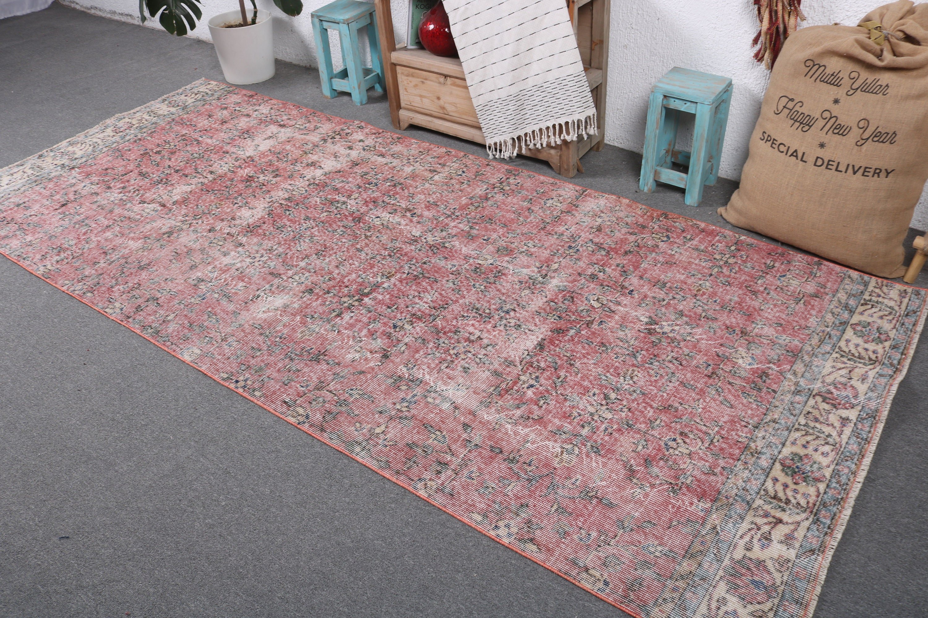 Dining Room Rugs, Home Decor Rugs, Turkish Rugs, Red Moroccan Rugs, Living Room Rugs, Vintage Rug, 4.3x9.9 ft Large Rugs, Luxury Rug