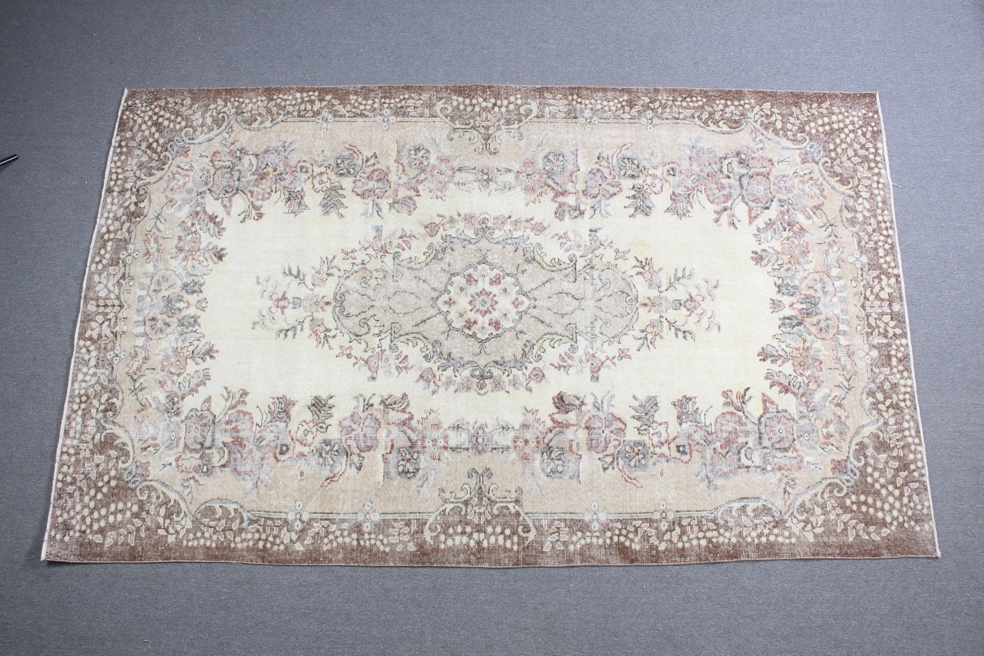 6.2x10.3 ft Büyük Halılar, Antika Halı, Bej Yün Halı, Vintage Halı, Oushak Halıları, Türk Halıları, Salon Halısı, Yemek Odası Halıları, Yer Halısı