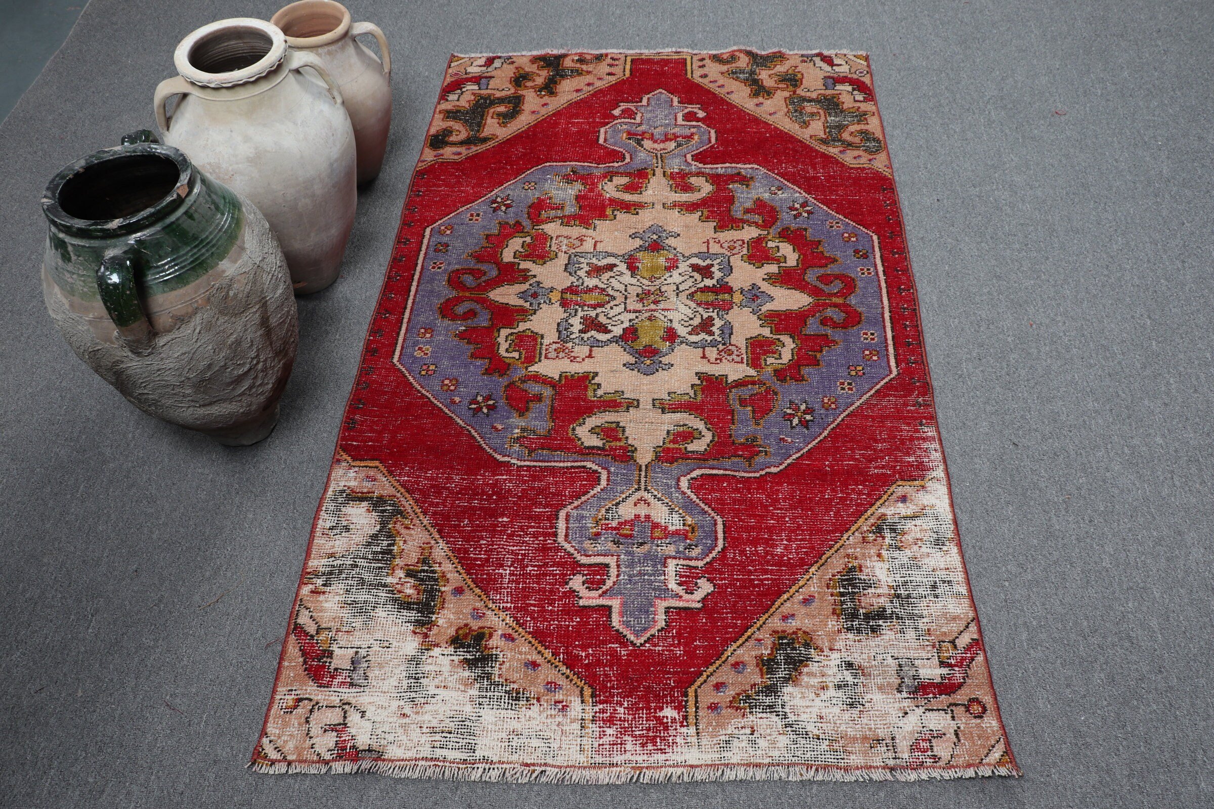 Entry Rugs, Turkish Rugs, Vintage Rug, Anatolian Rug, Bedroom Rug, 3.1x5.3 ft Accent Rug, Rugs for Nursery, Red Oushak Rug, Kitchen Rug