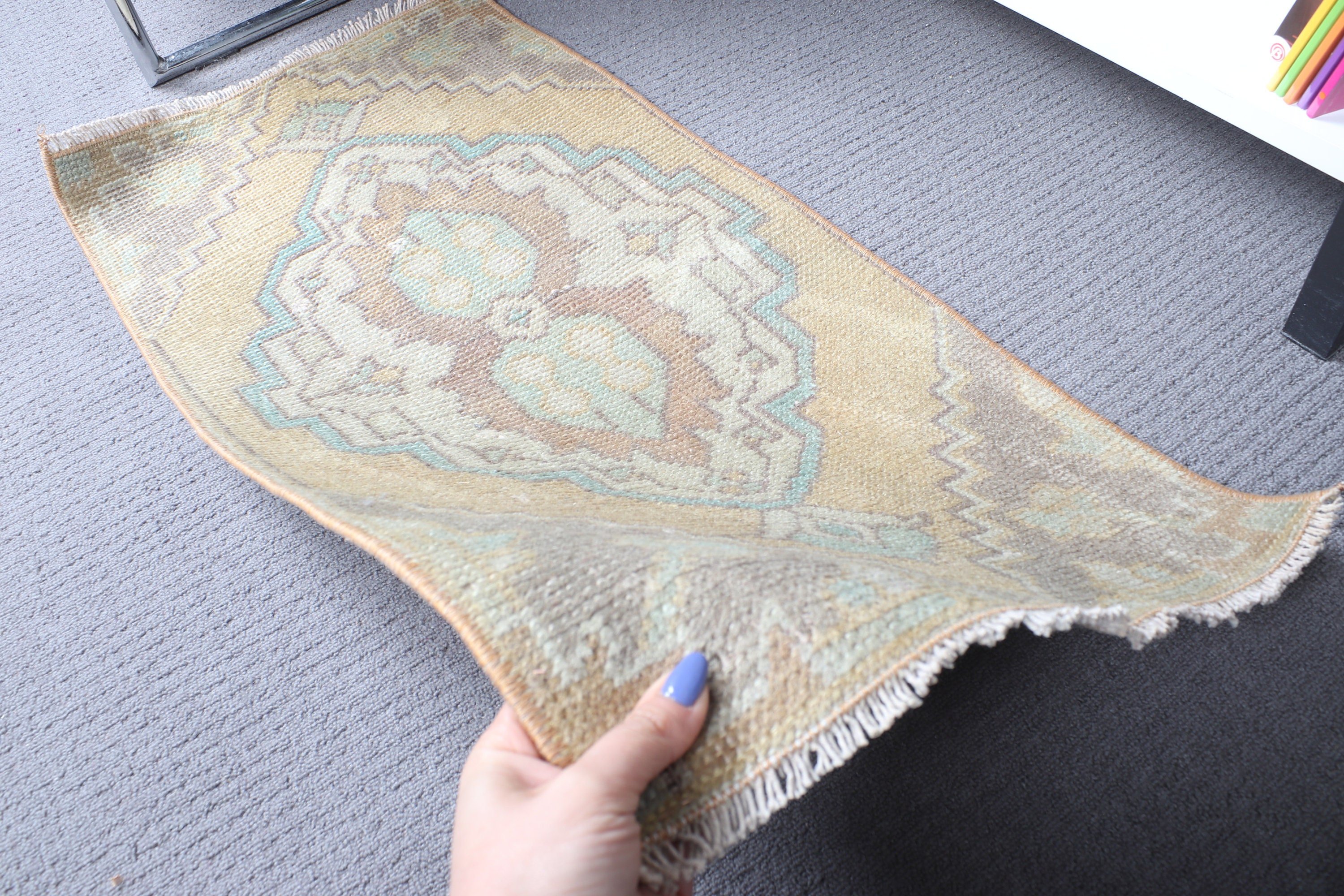 1.4x2.7 ft Küçük Halılar, Mutfak Halısı, Duvara Asma Halılar, Türk Halısı, Vintage Halı, Ev Dekor Halıları, Kahverengi Yatak Odası Halısı, Boho Halıları