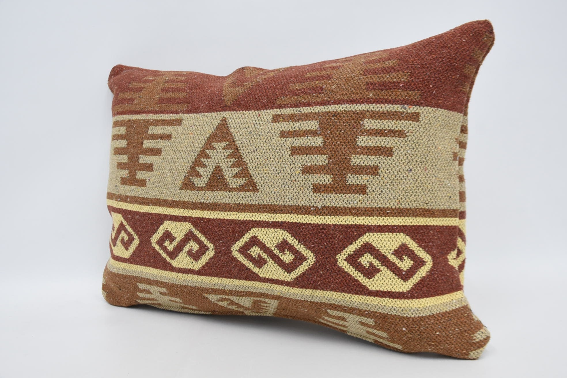 Pastel Cushion Case, Handmade Kilim Cushion, 16"x24" Red Pillow, Vintage Kilim Pillow, Bolster Throw Cushion, Turkish Kilim Pillow