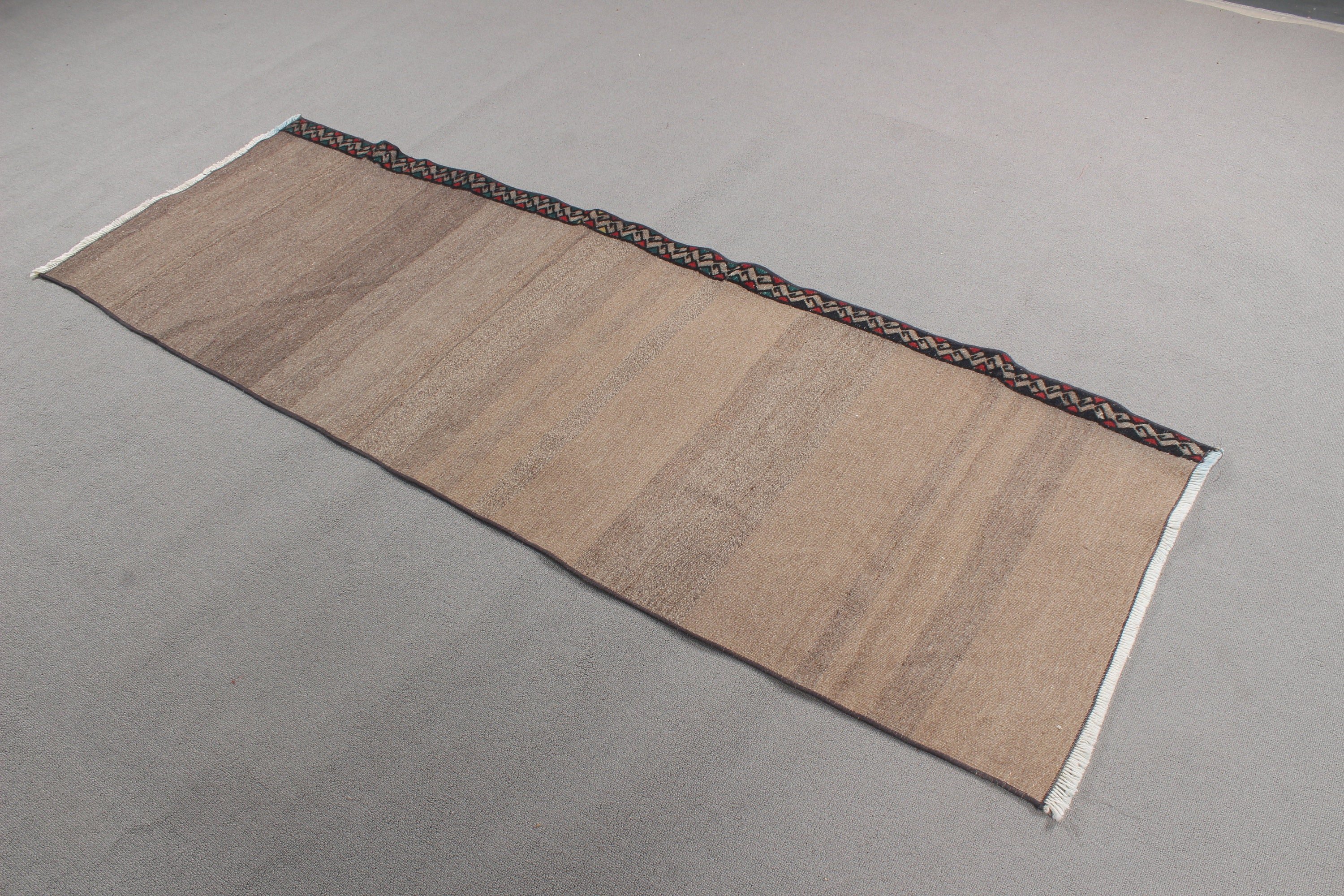 Turkish Rug, Office Rug, Corridor Rugs, Brown Boho Rug, Kitchen Rugs, Vintage Rug, 2.4x6.9 ft Runner Rug, Flatweave Rug, Geometric Rug