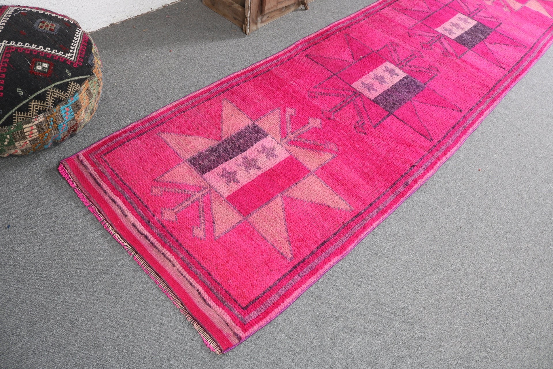 3x11.8 ft Runner Rug, Turkish Rugs, Pink Home Decor Rugs, Kitchen Rugs, Vintage Rug, Rugs for Stair, Vintage Runner Rugs