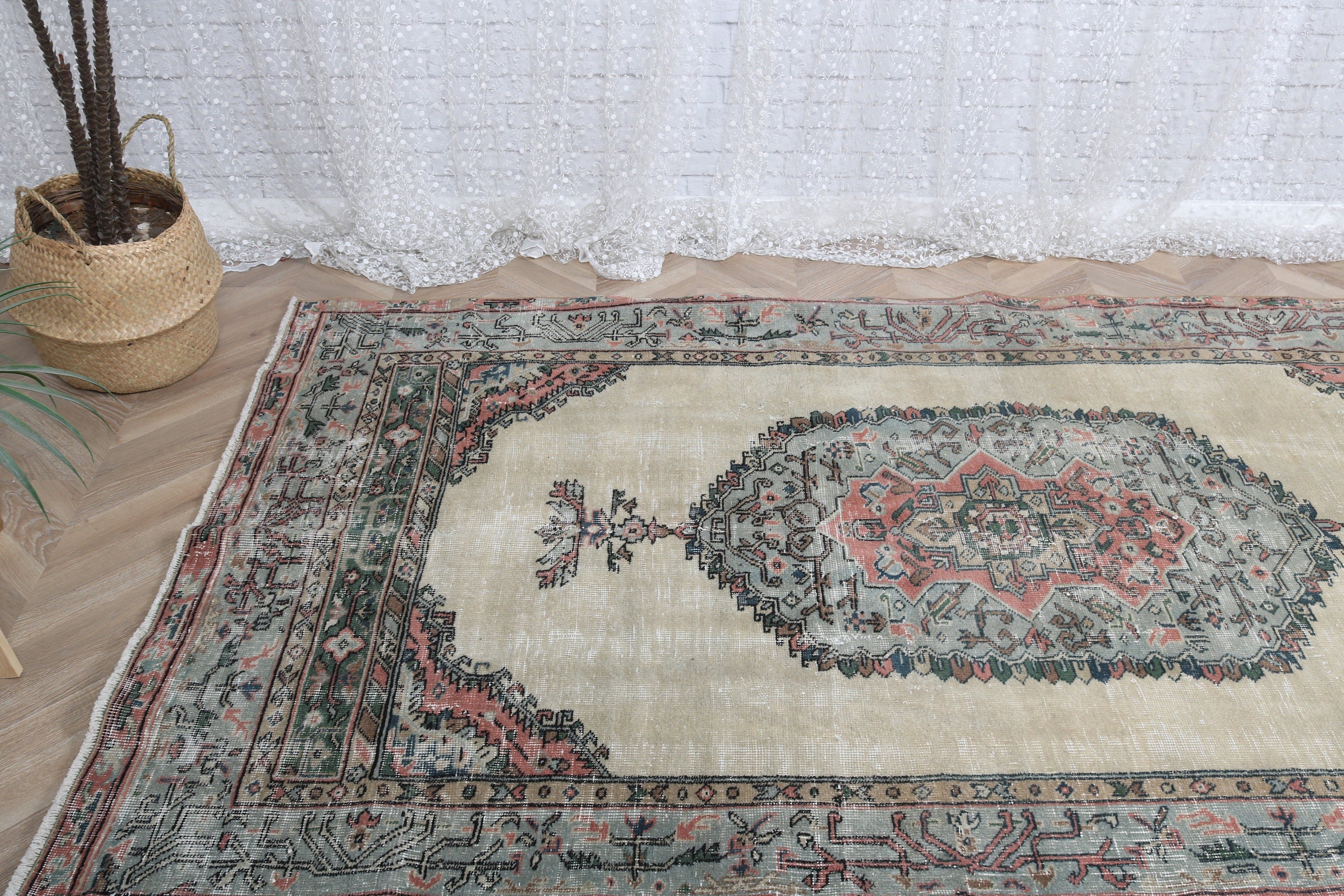 Türk Halıları, Yemek Odası Halıları, Vintage Halılar, İç Mekan Halıları, Bej Yün Halı, El Dokuma Halı, Ev Dekor Halıları, 4,6x8,4 ft Alan Halısı