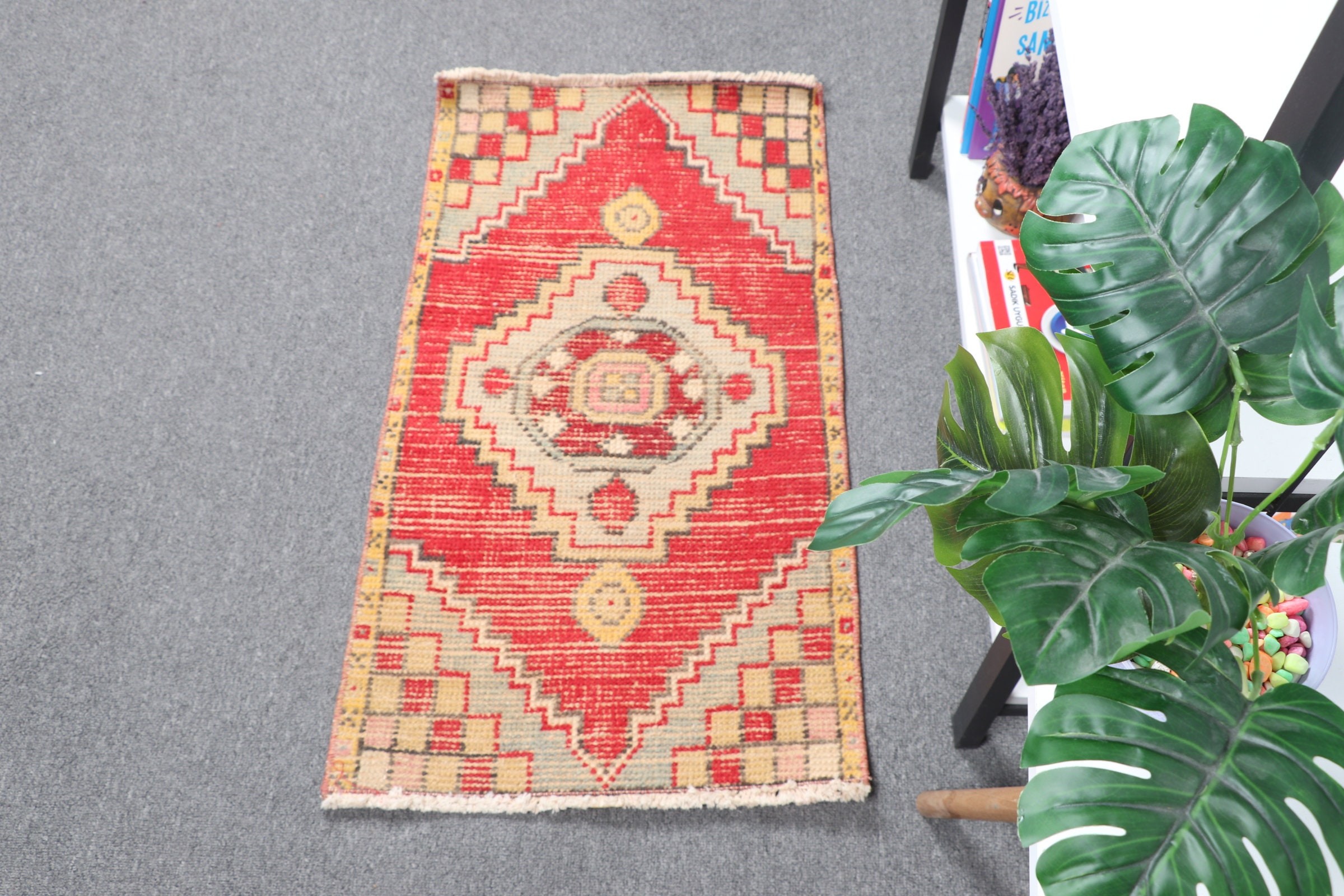 Cute Rug, Bath Rug, Vintage Rugs, Floor Rug, Red Bedroom Rug, 1.6x2.8 ft Small Rug, Oushak Rugs, Entry Rug, Turkish Rug, Rugs for Car Mat