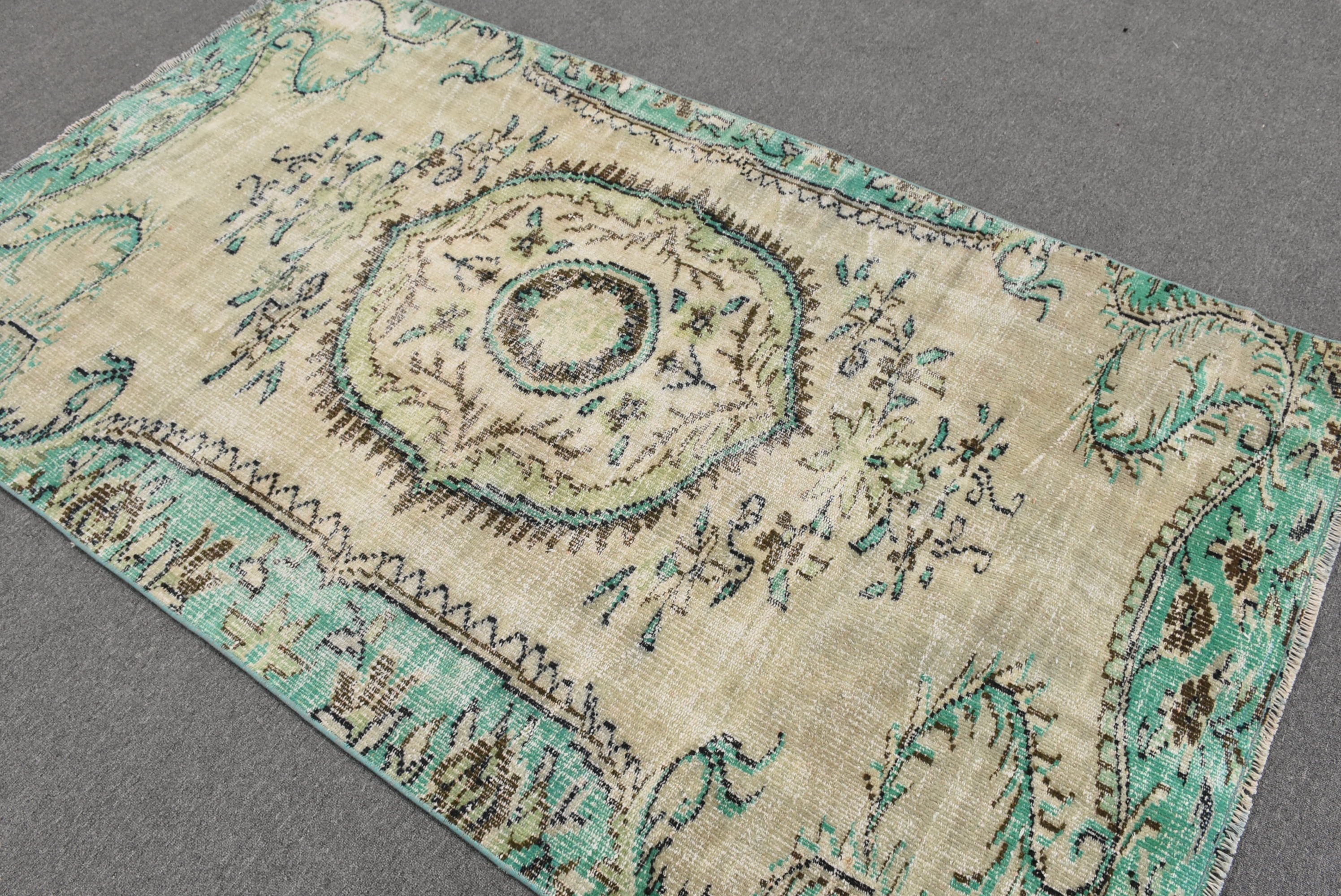 Dining Room Rug, Turkish Rugs, Living Room Rugs, Vintage Rug, Floor Rug, Antique Rug, Green Wool Rug, 4.2x7.3 ft Area Rug, Rugs for Floor